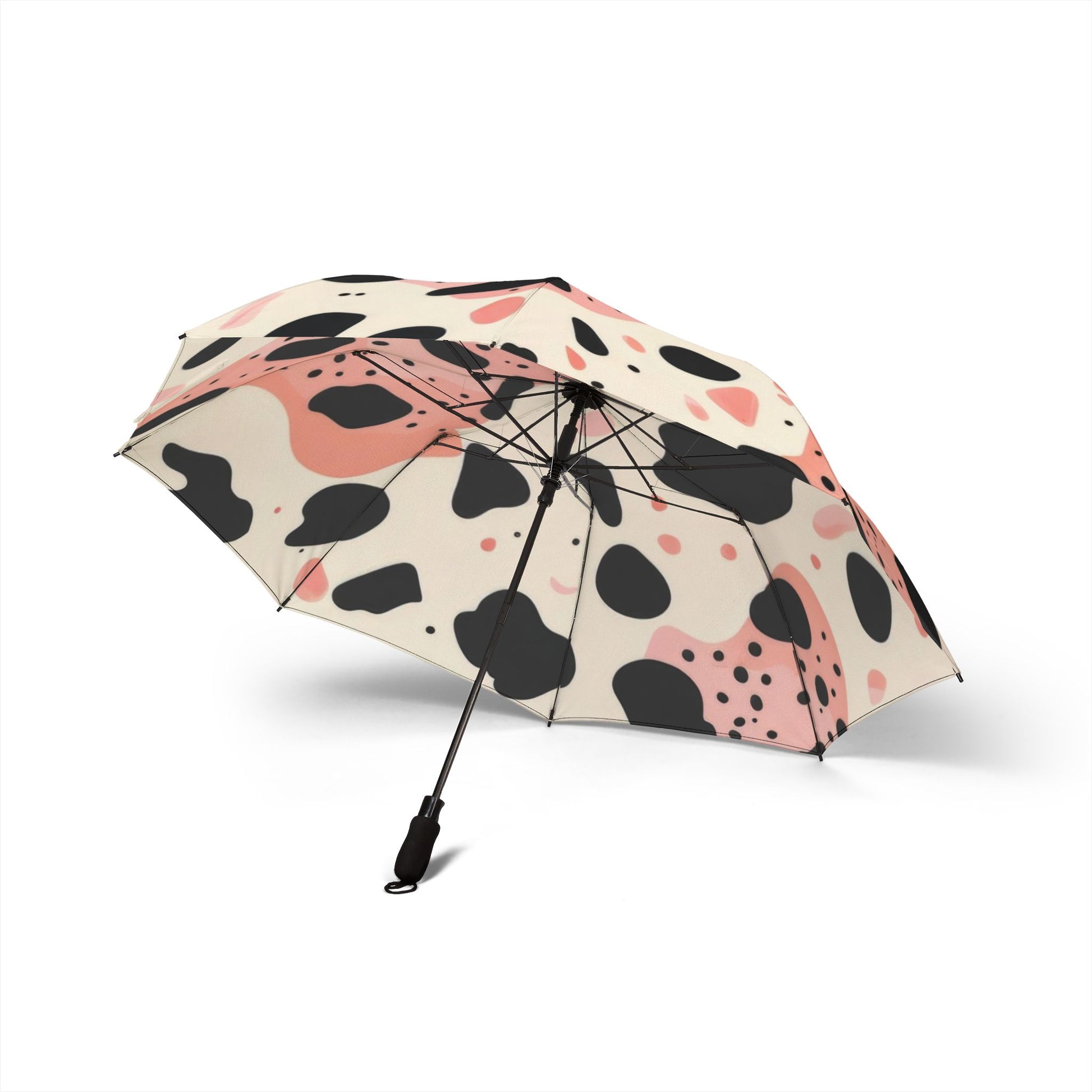 Organic Cow Print Cream and Pink Semi-Automatic Foldable Umbrella, Artsulli - Art is Long, Life is Short, Accessories, , , , , , , 