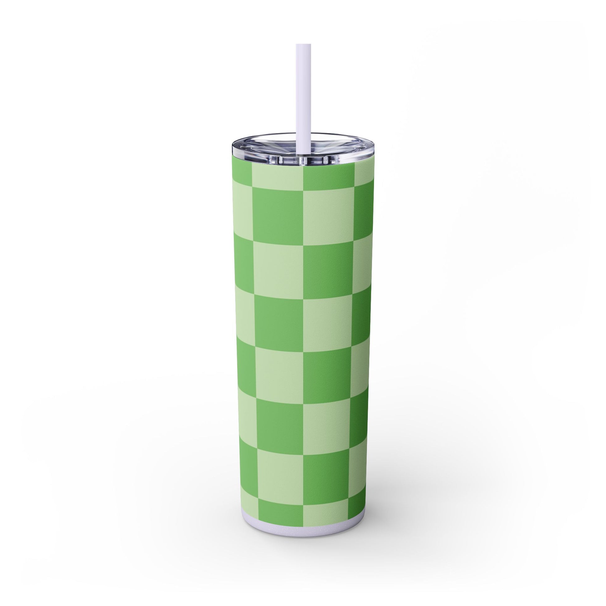Checkerboard Green Skinny Tumbler with Straw, 20oz, Artsulli - Art is Long, Life is Short, Mug, , , , , , , 