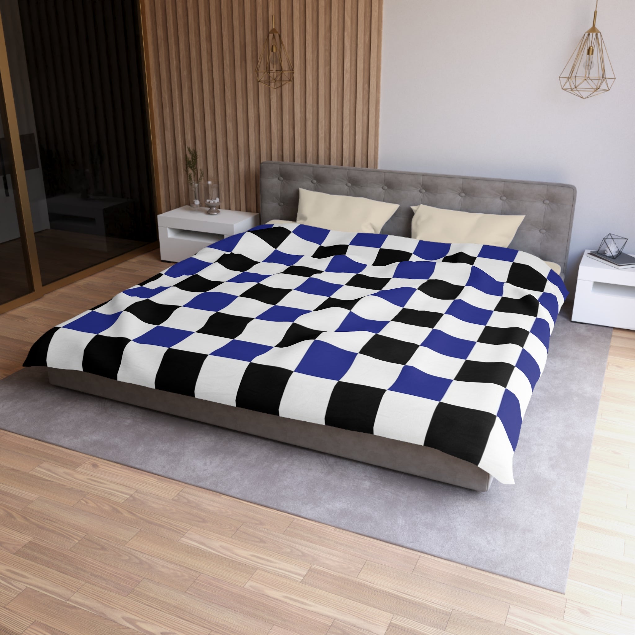 Checkerboard Blue White and Black Microfiber Duvet Cover, Artsulli - Art is Long, Life is Short, Home Decor, , , , , , , 