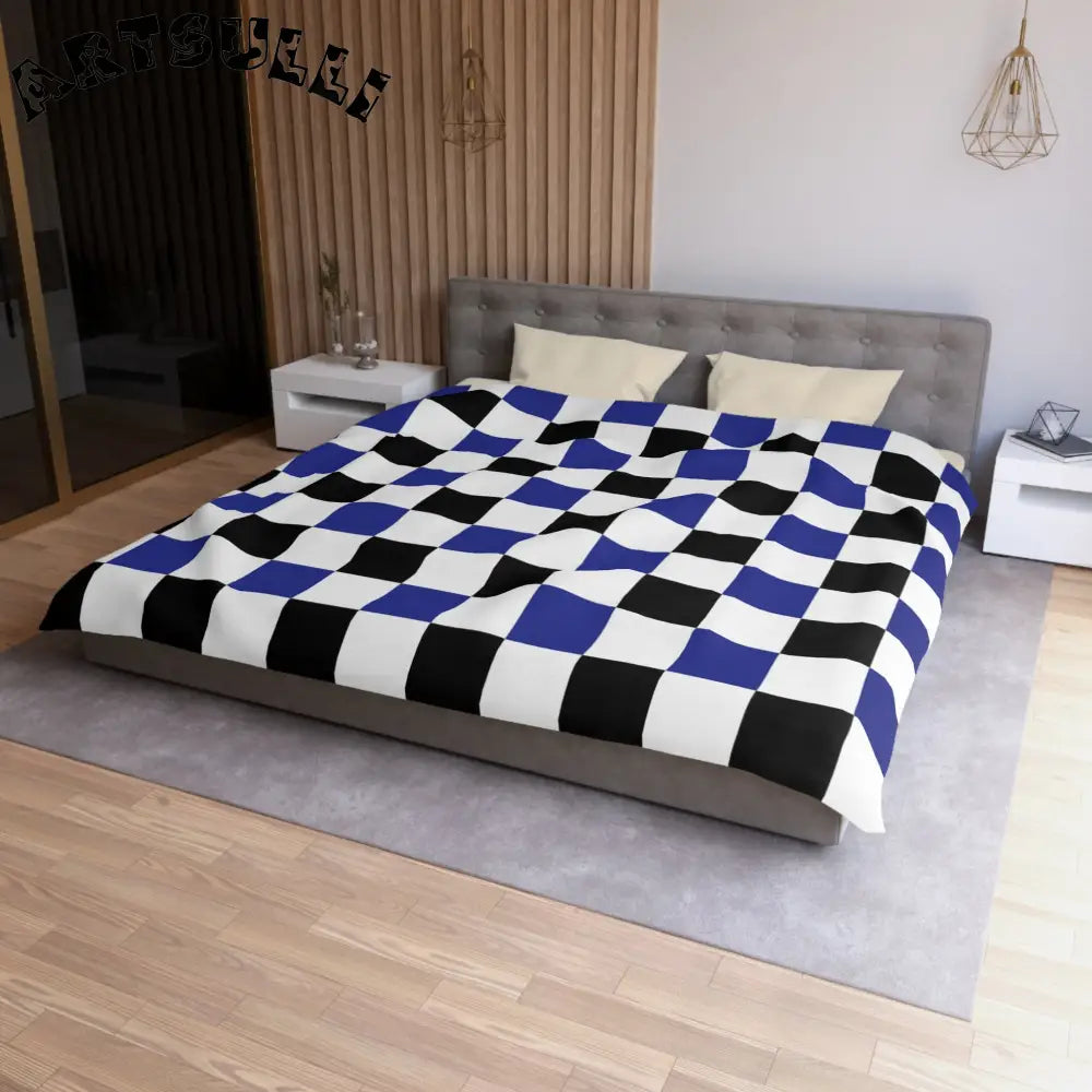 JAKKOUTTHEBXX Checkerboard Blue White and Black Microfiber Duvet