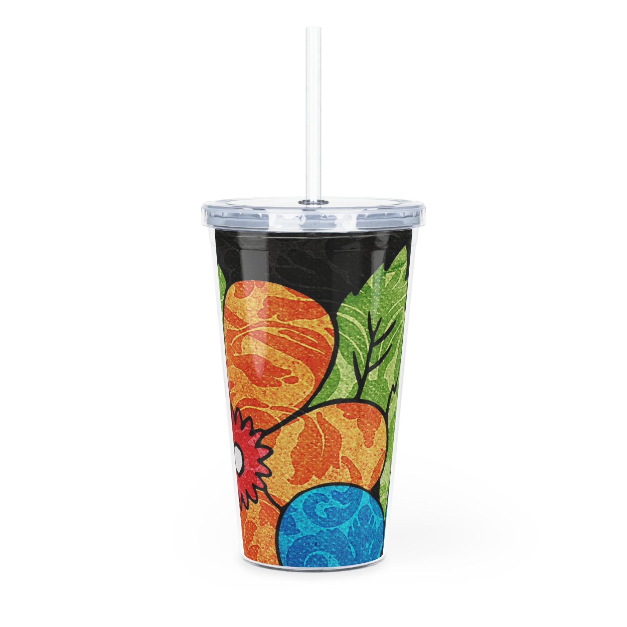 Groovy Black Floral Kl Plastic Tumbler with Straw, Artsulli - Art is Long, Life is Short, Mug, , , , , , , 
