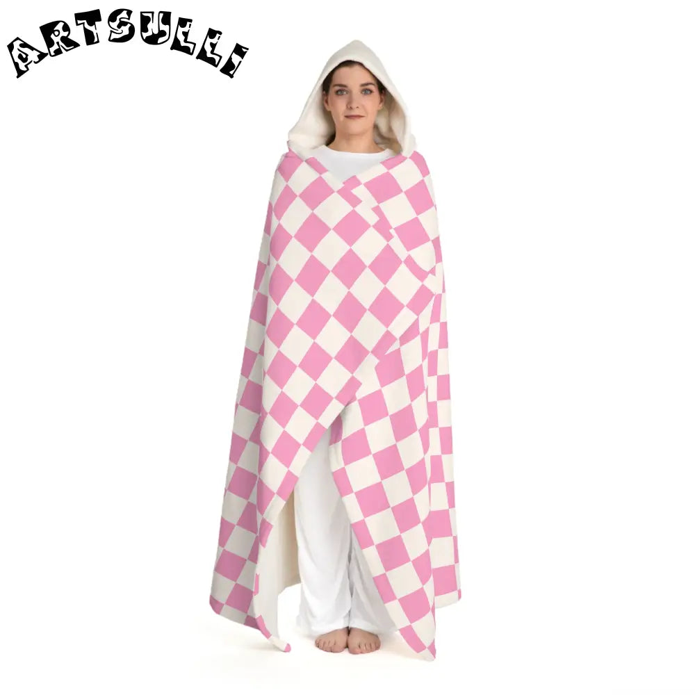 JAKKOUTTHEBXX Checkerboard II Hot Pink and White Hooded Sherpa