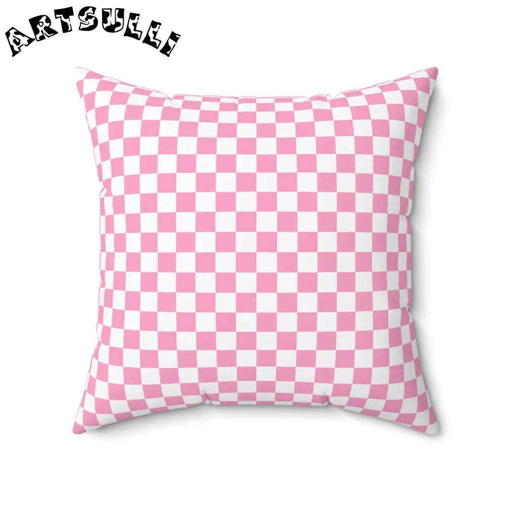 JAKKOUTTHEBXX Checkerboard Hot Pink and White Spun Polyester Square