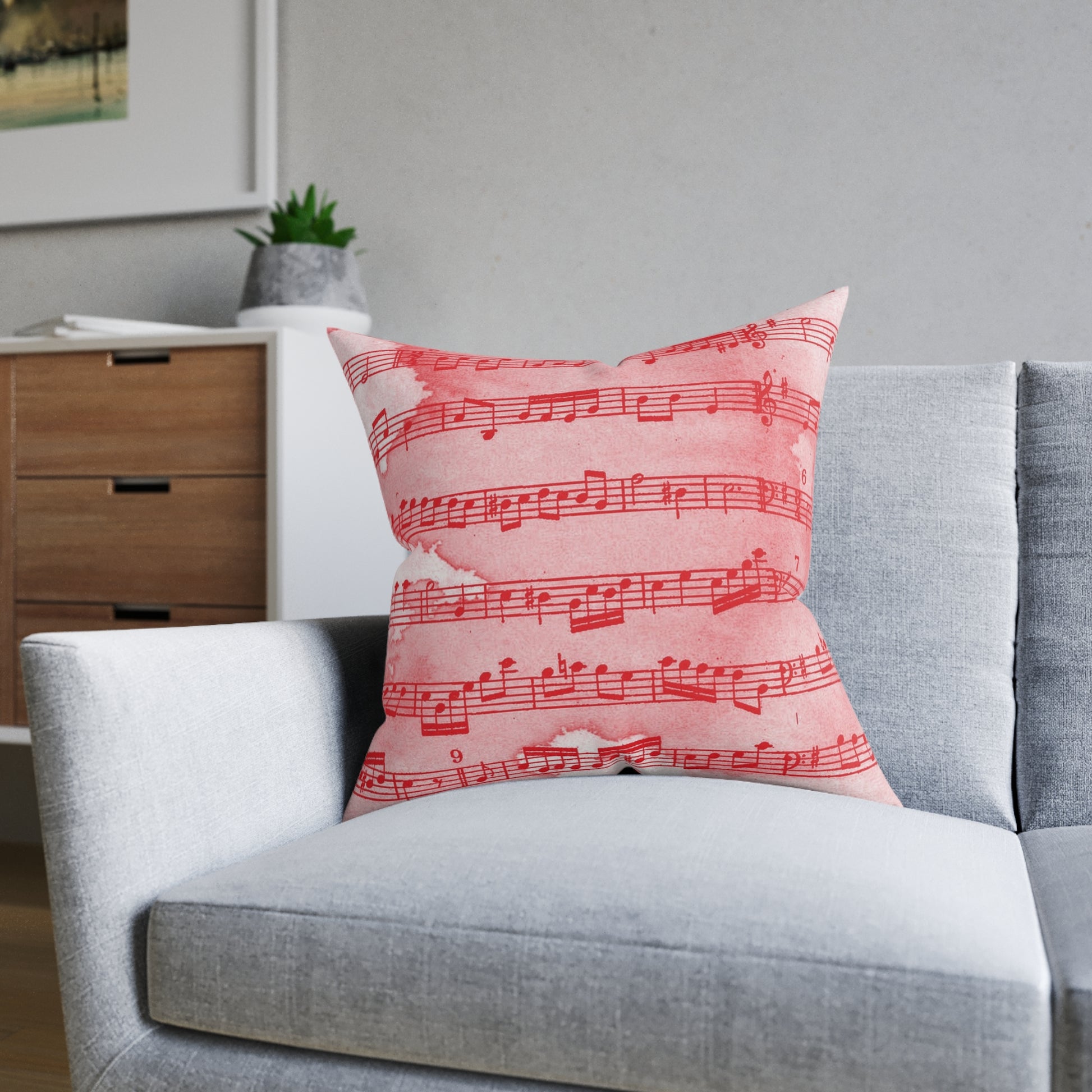 Drip Spill Type Beat Sheet Music Red Square Pillow, Artsulli - Art is Long, Life is Short, Home Decor, , , , , , , 