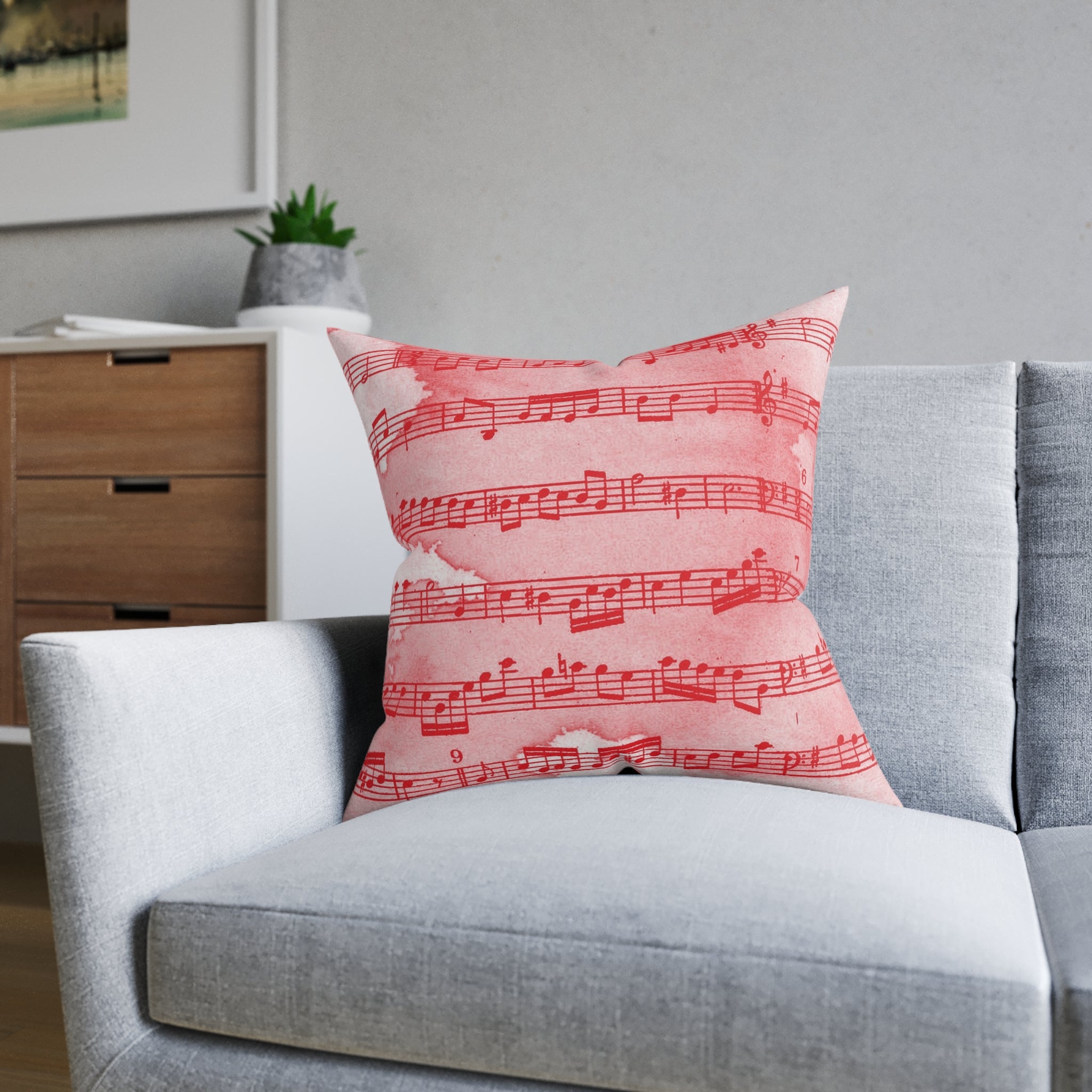 Drip Spill Type Beat Sheet Music Red Square Pillow, Artsulli - Art is Long, Life is Short, Home Decor, , , , , , , 