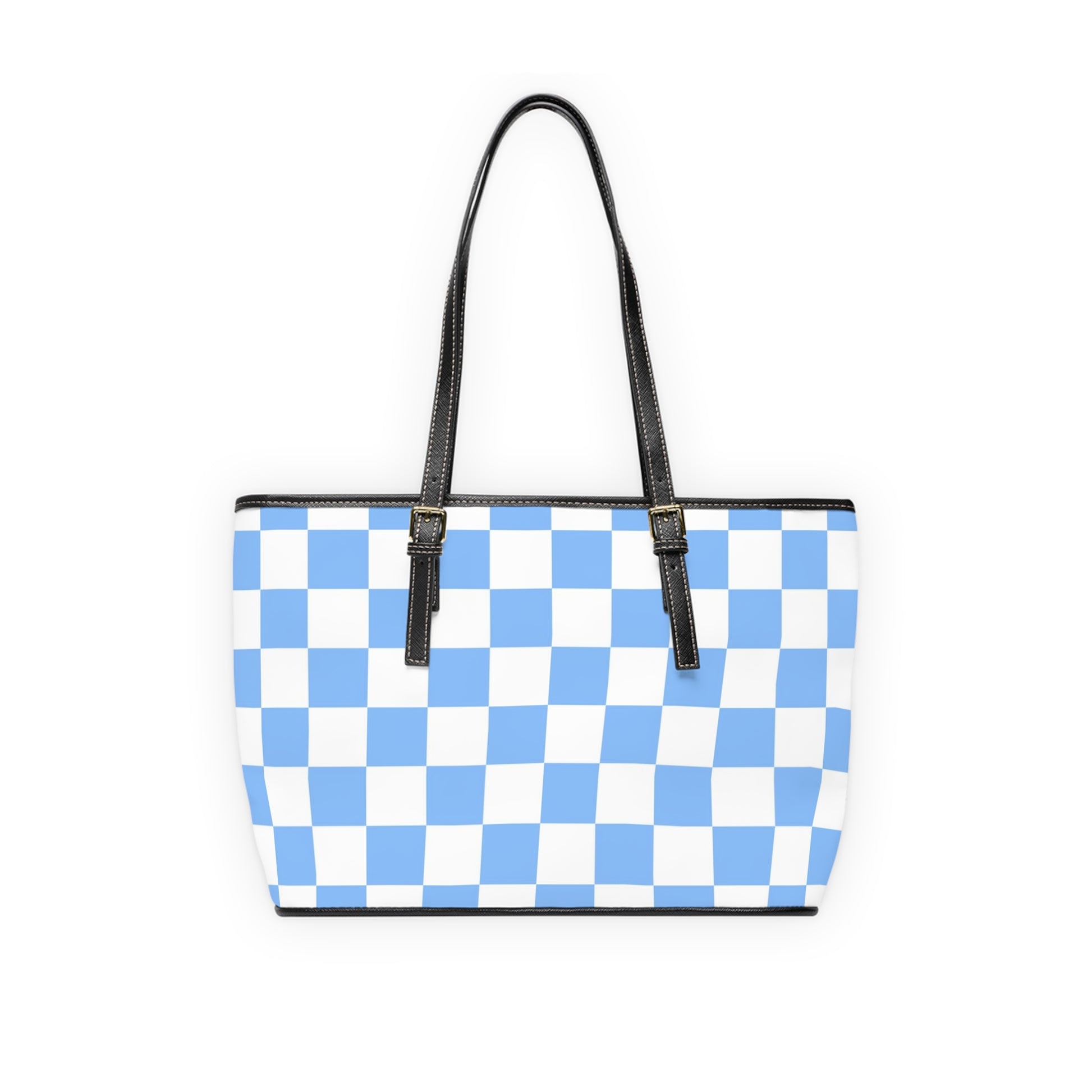 Checkerboard White and Light Blue PU Leather Shoulder Bag, Artsulli - Art is Long, Life is Short, Bags, , , , , , , 