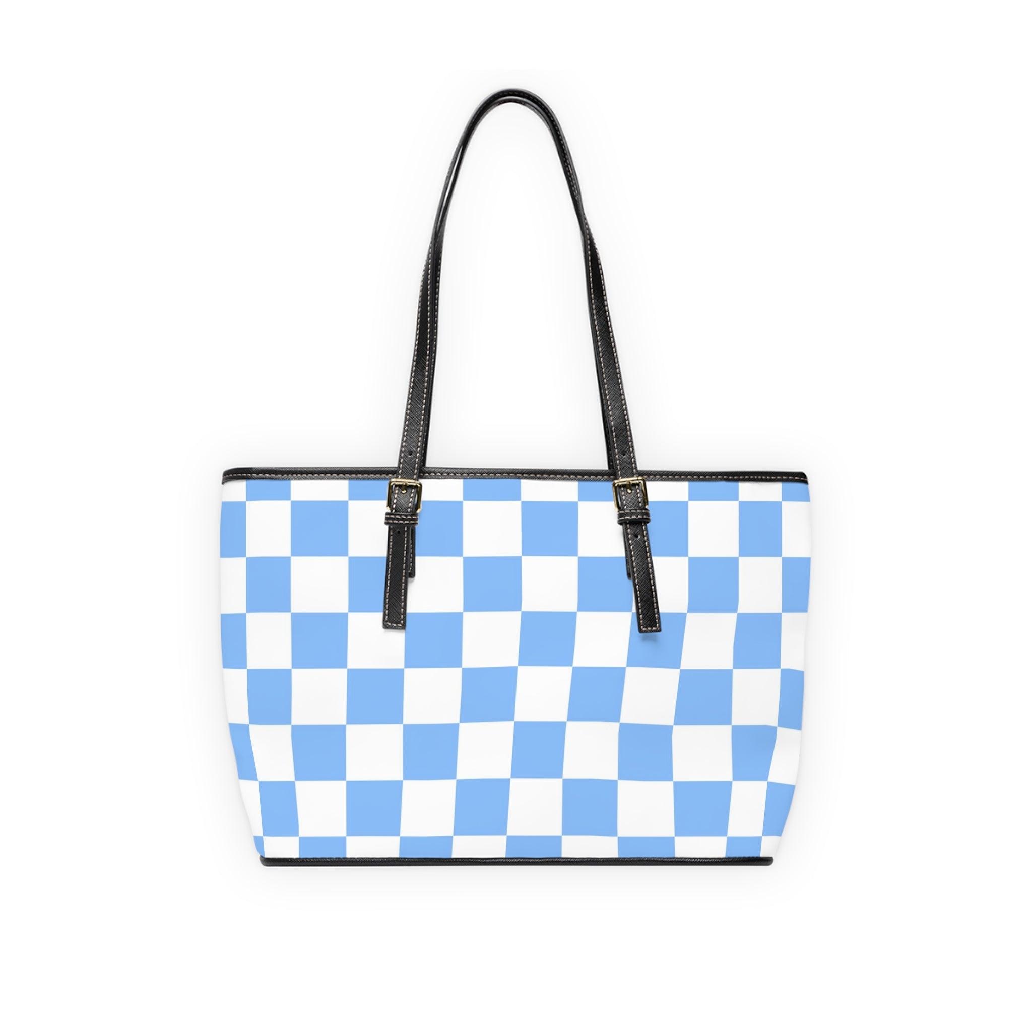 Checkerboard White and Light Blue PU Leather Shoulder Bag, Artsulli - Art is Long, Life is Short, Bags, , , , , , , 