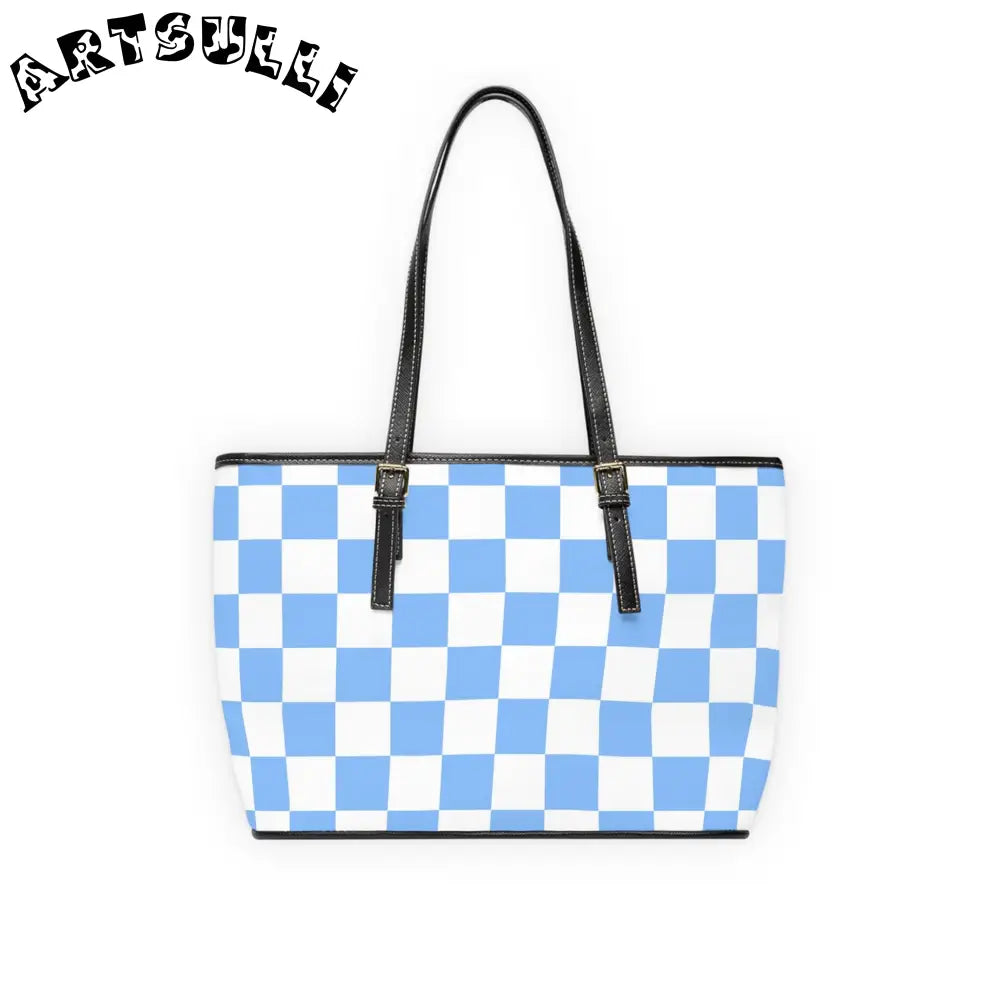 JAKKOUTTHEBXX Checkerboard White and Light Blue PU Leather Shoulder