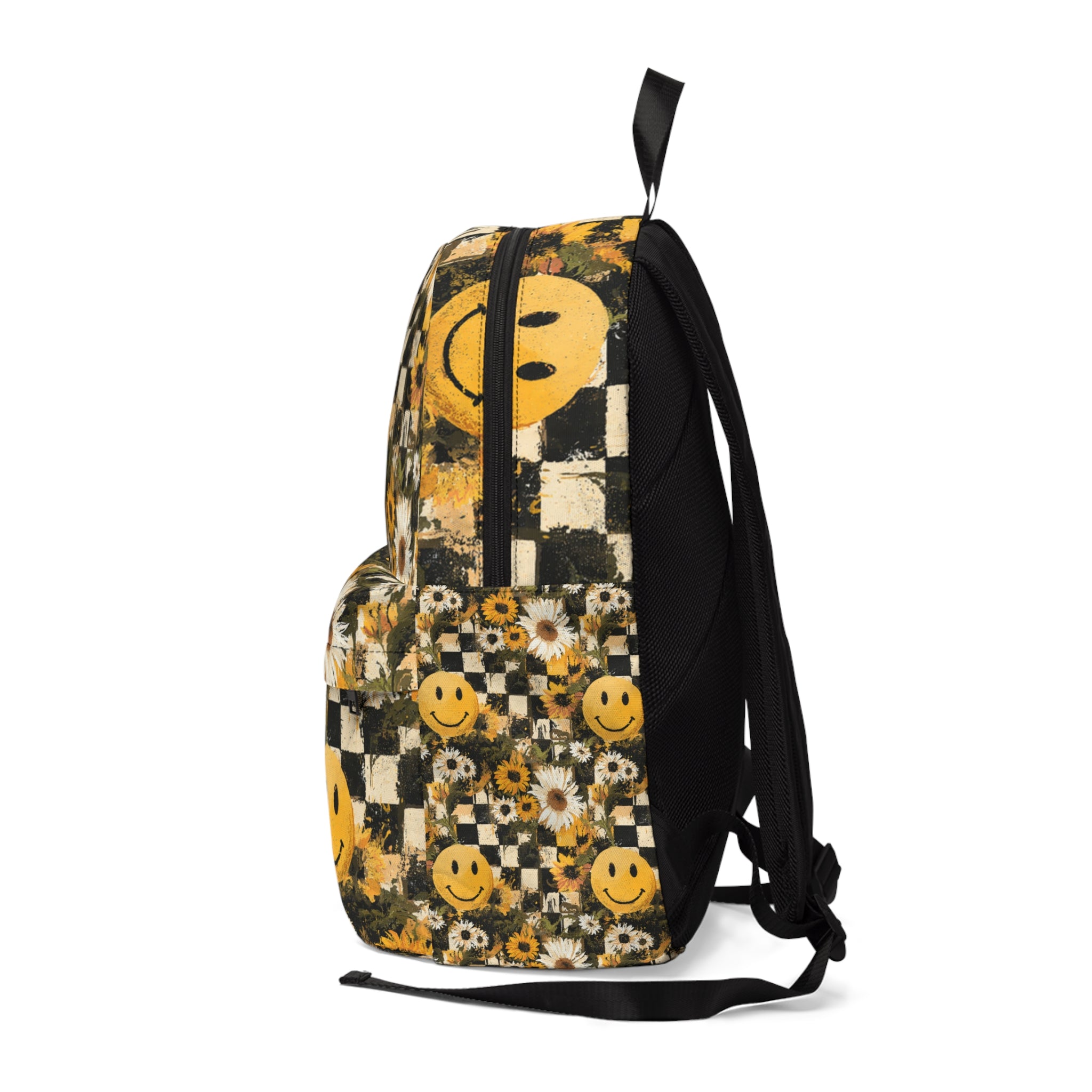 Smiley Face x Checkerboard x Sunflowers x Trippy x Vintage Black and Yellow Unisex Classic Backpack, Artsulli - Art is Long, Life is Short, Bags, , , , , , , 