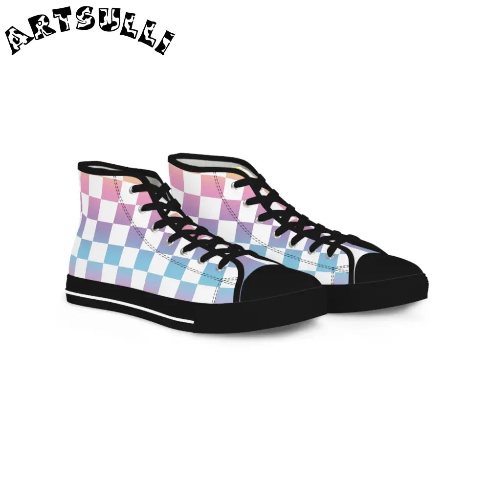 JAKKOUTTHEBXX Vaporwave Check Men’s High Top Sneakers JAKKOUTTHEBXX
