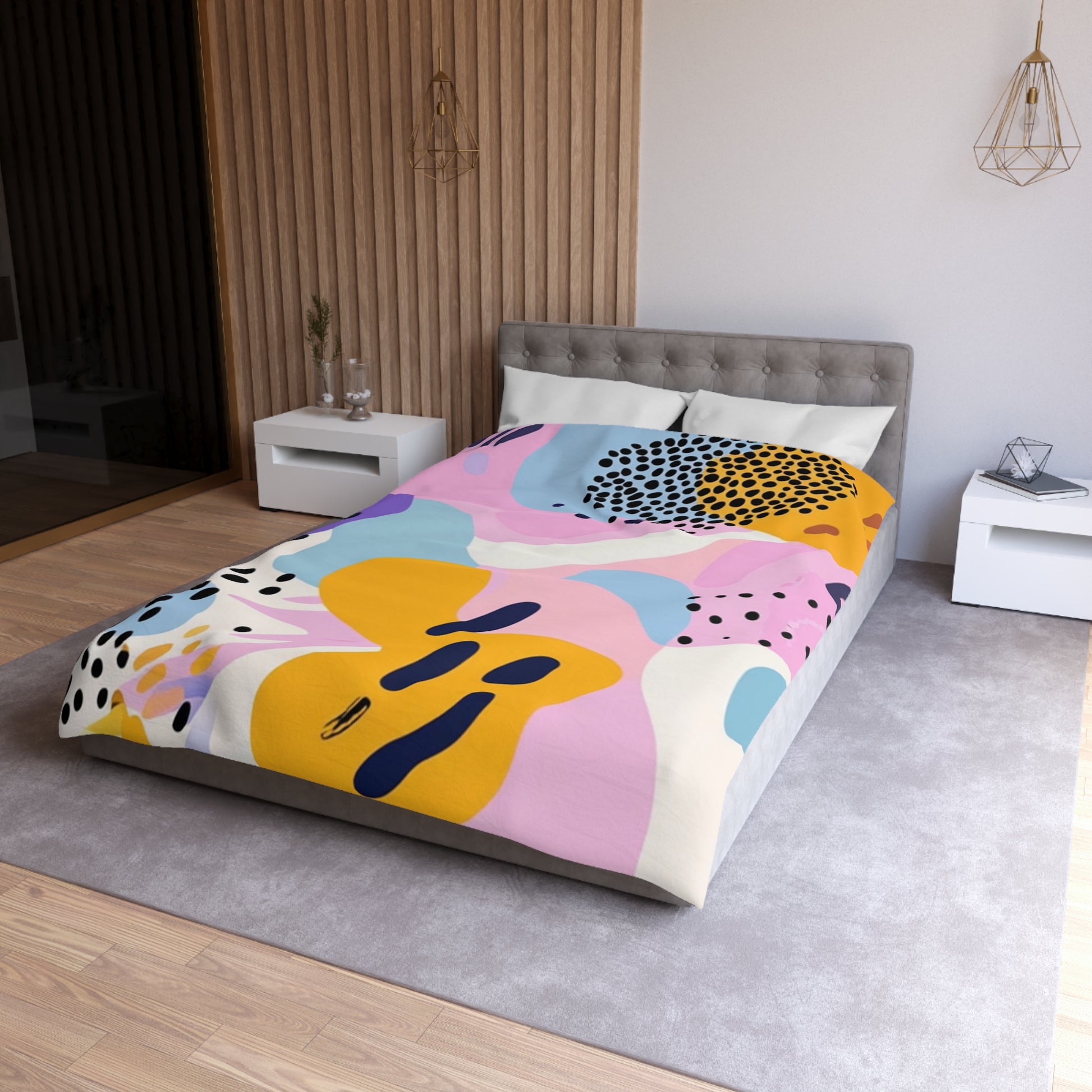 Colorful Abstract Dots and Shapes Microfiber Duvet Cover, Artsulli - Art is Long, Life is Short, Home Decor, , , , , , , 