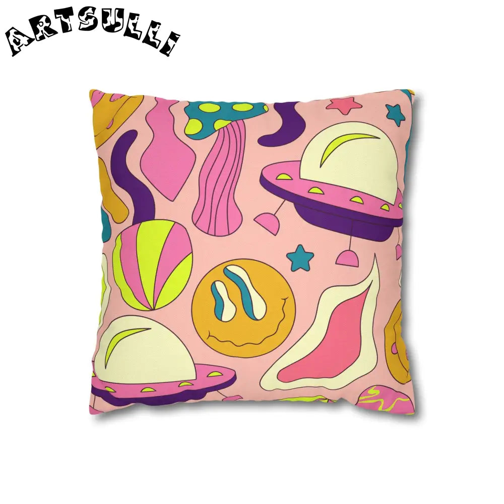 JAKKOUTTHEBXX Trippy Spaceships Pink Spun Polyester Square