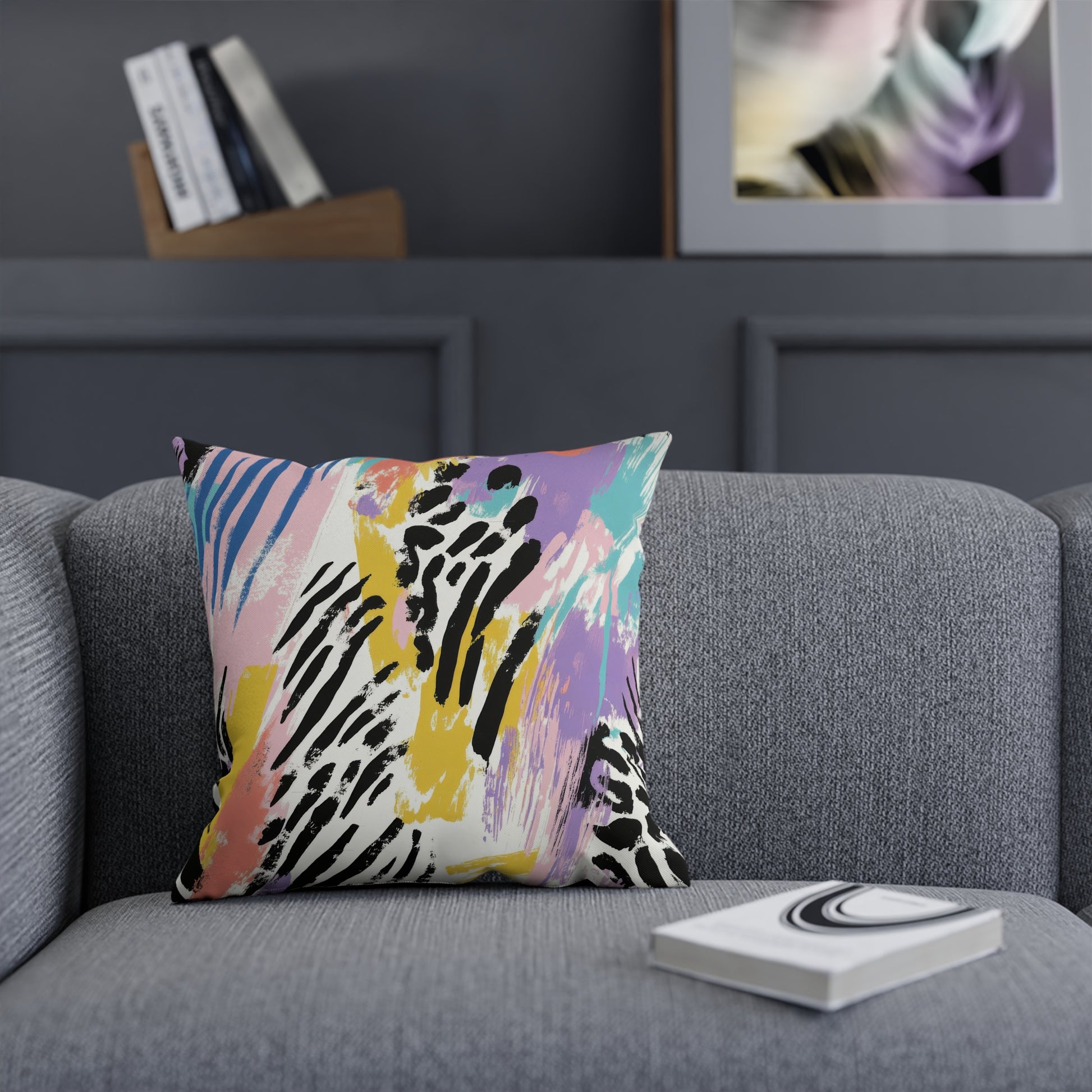 Wild Zebra Stripes x Paint Brush Strokes Multi-Color Cushion, Artsulli - Art is Long, Life is Short, Home Decor, , , , , , , 