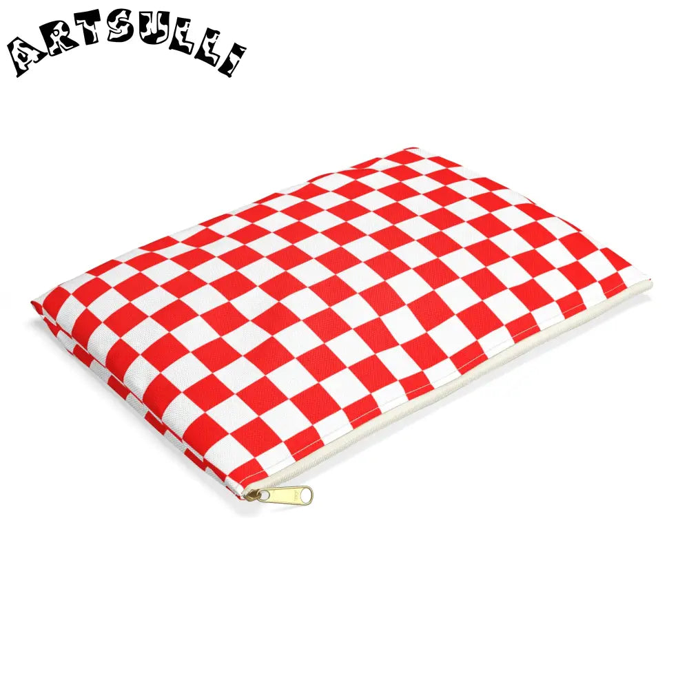 JAKKOUTTHEBXX Checkerboard Red and White Accessory Pouch
