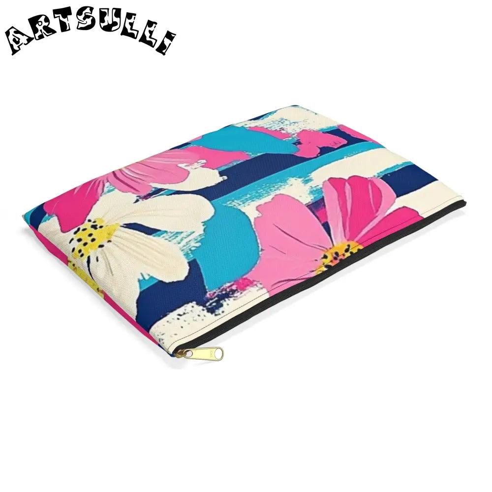 JAKKOUTTHEBXX Dayglo Floral Stripes Multi-Color Accessory Pouch