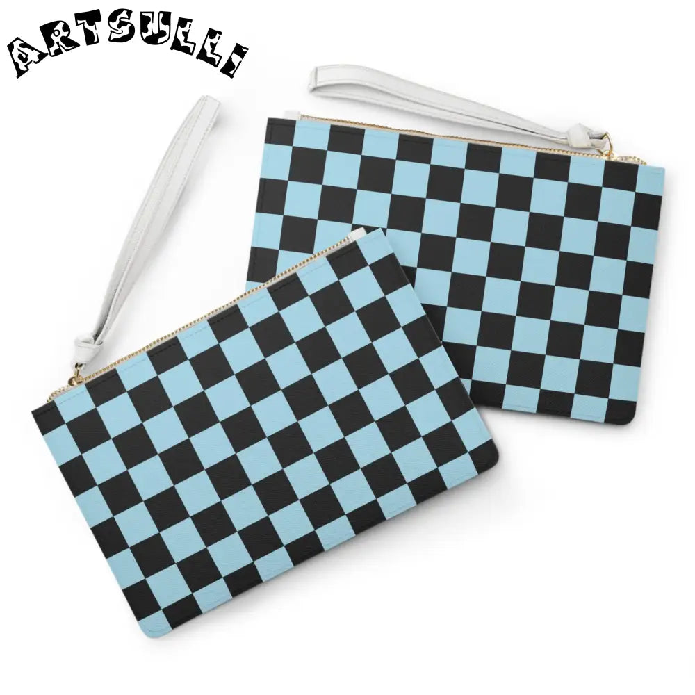 JAKKOUTTHEBXX Checkerboard Black and Blue Clutch Bag JAKKOUTTHEBXX