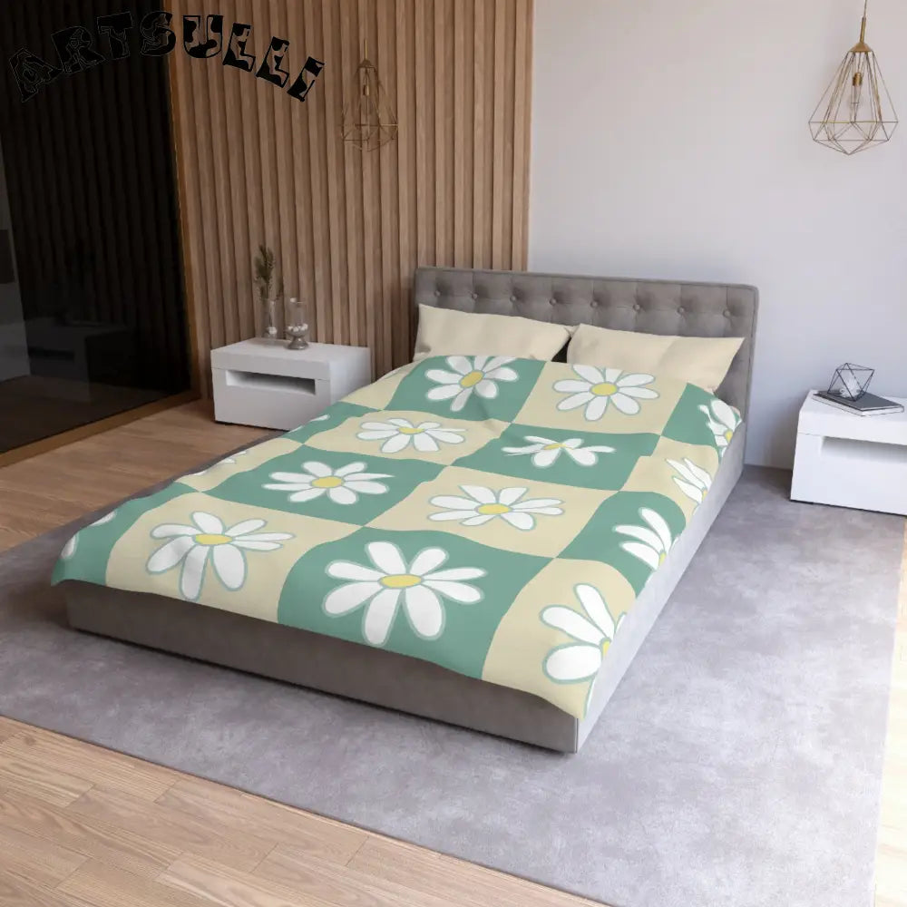 JAKKOUTTHEBXX Retro Daisy Checkerboard Green and Tan Microfiber