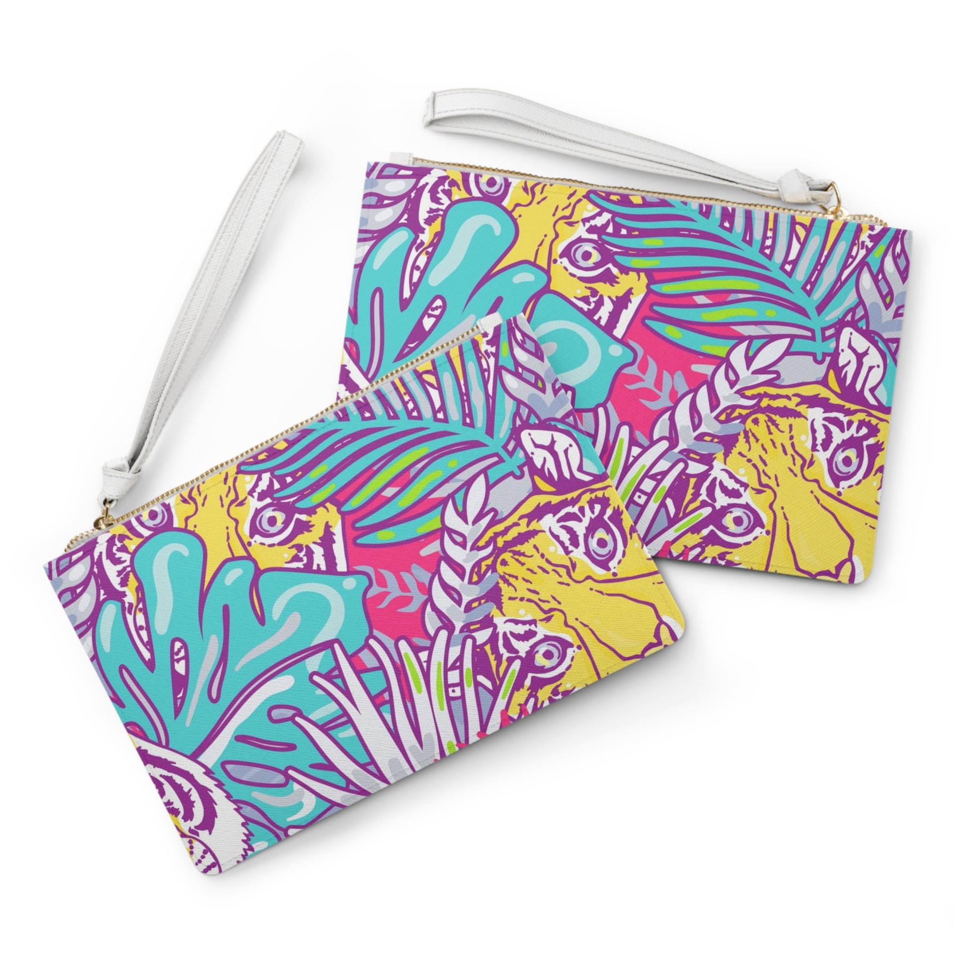 Tropical Floral Tigers Torquise and Purple Clutch Bag, Artsulli - Art is Long, Life is Short, Bags, , , , , , , 