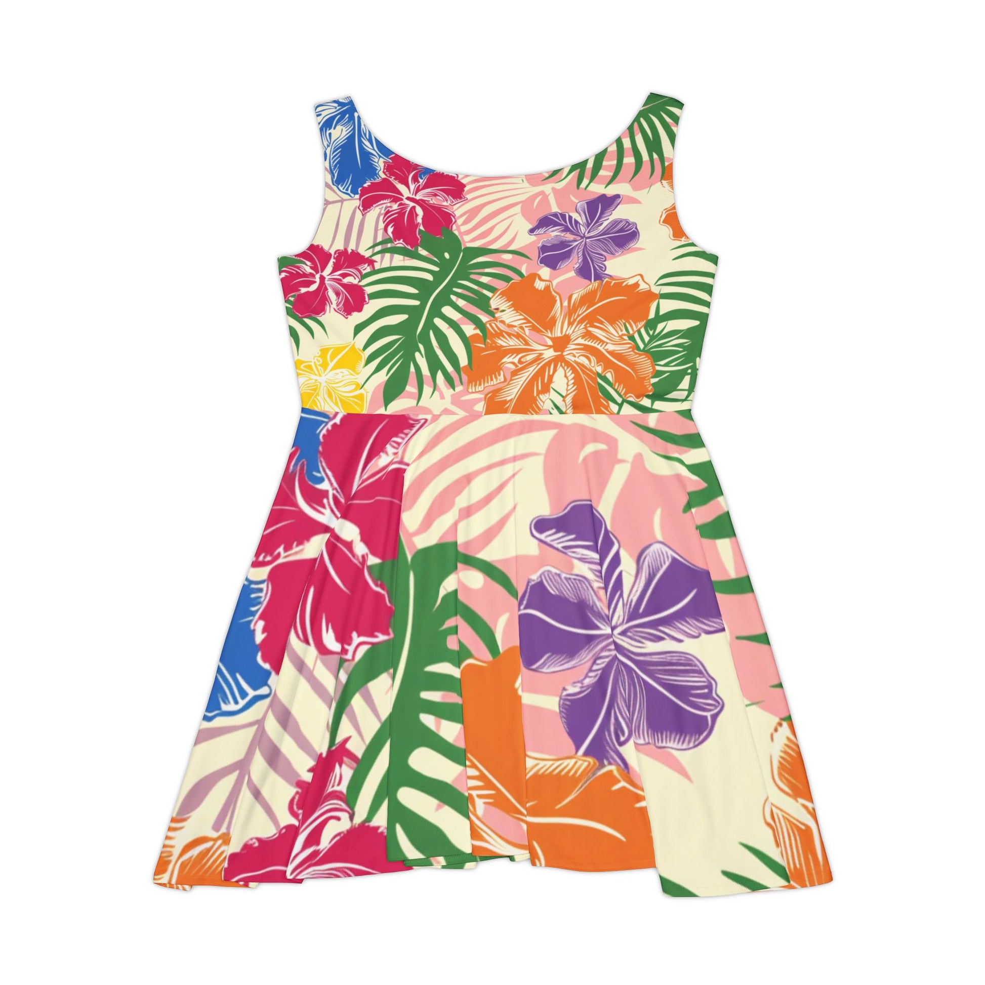 Blooming Tropical Flowers Women's Skater Dress (AOP), Artsulli - Art is Long, Life is Short, All Over Prints, , , , , , , 