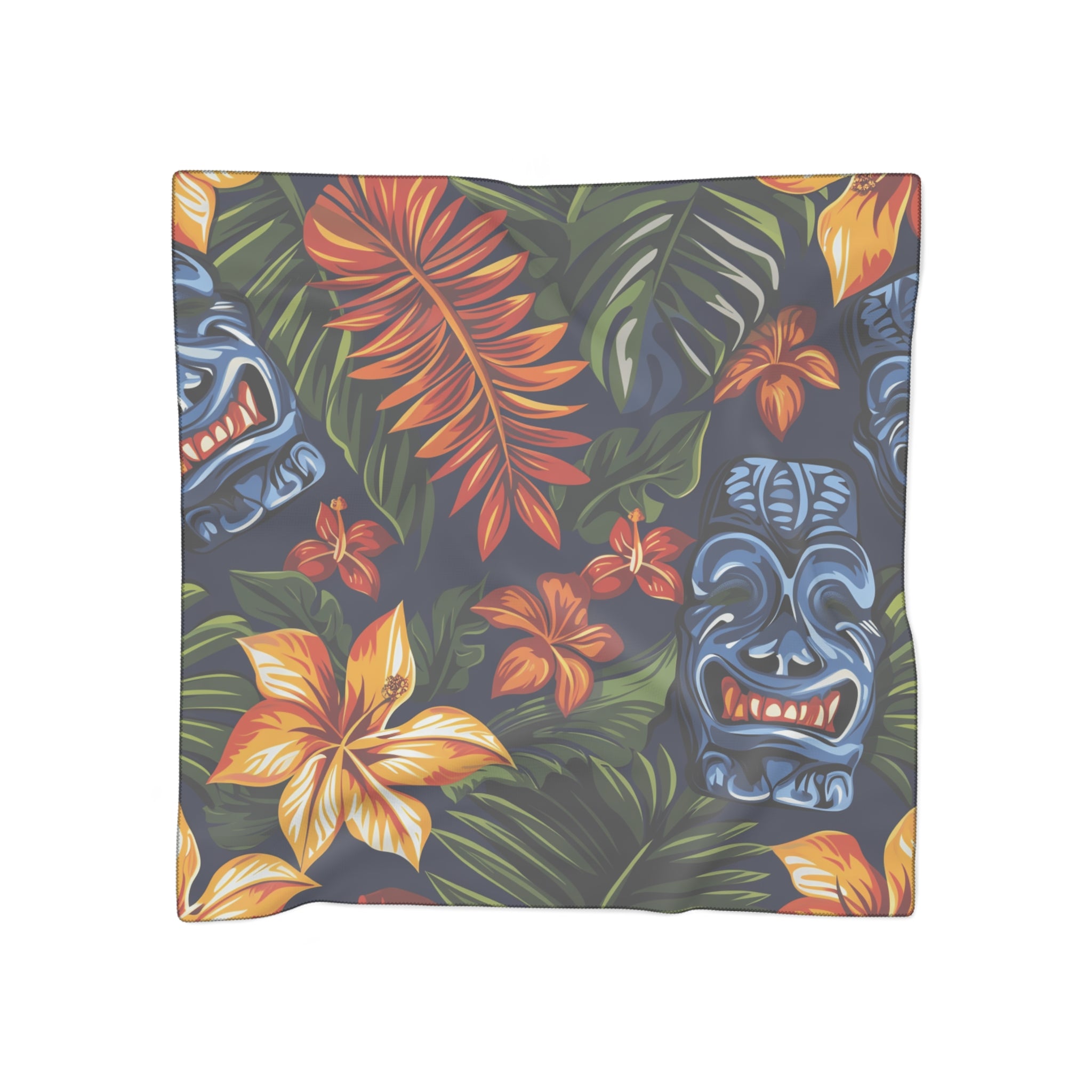 Tiki Bloom Navy Poly Scarf, Artsulli - Art is Long, Life is Short, Accessories, Color, Poly chiffon, Size, 50" × 50", , , 20906127256107714682