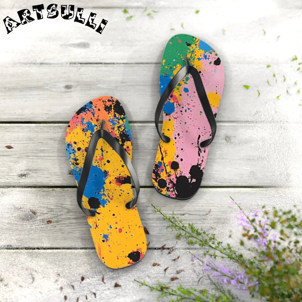JAKKOUTTHEBXX The Colors Of Paint Splatter Flip Flops JAKKOUTTHEBXX
