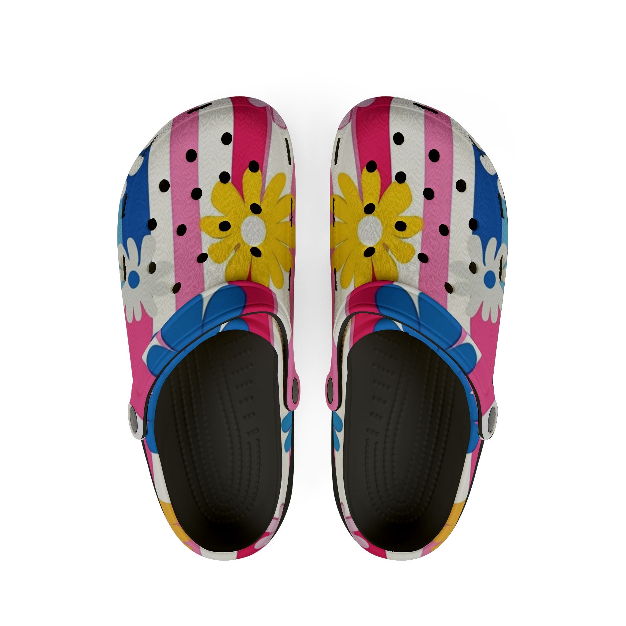 Flowers x Stripes Multi-Color EVA Foam Rubber Shoes (AOP), Artsulli - Art is Long, Life is Short, Shoes, Size, US 6 (Women's), Color, Black, , , 56113006729482