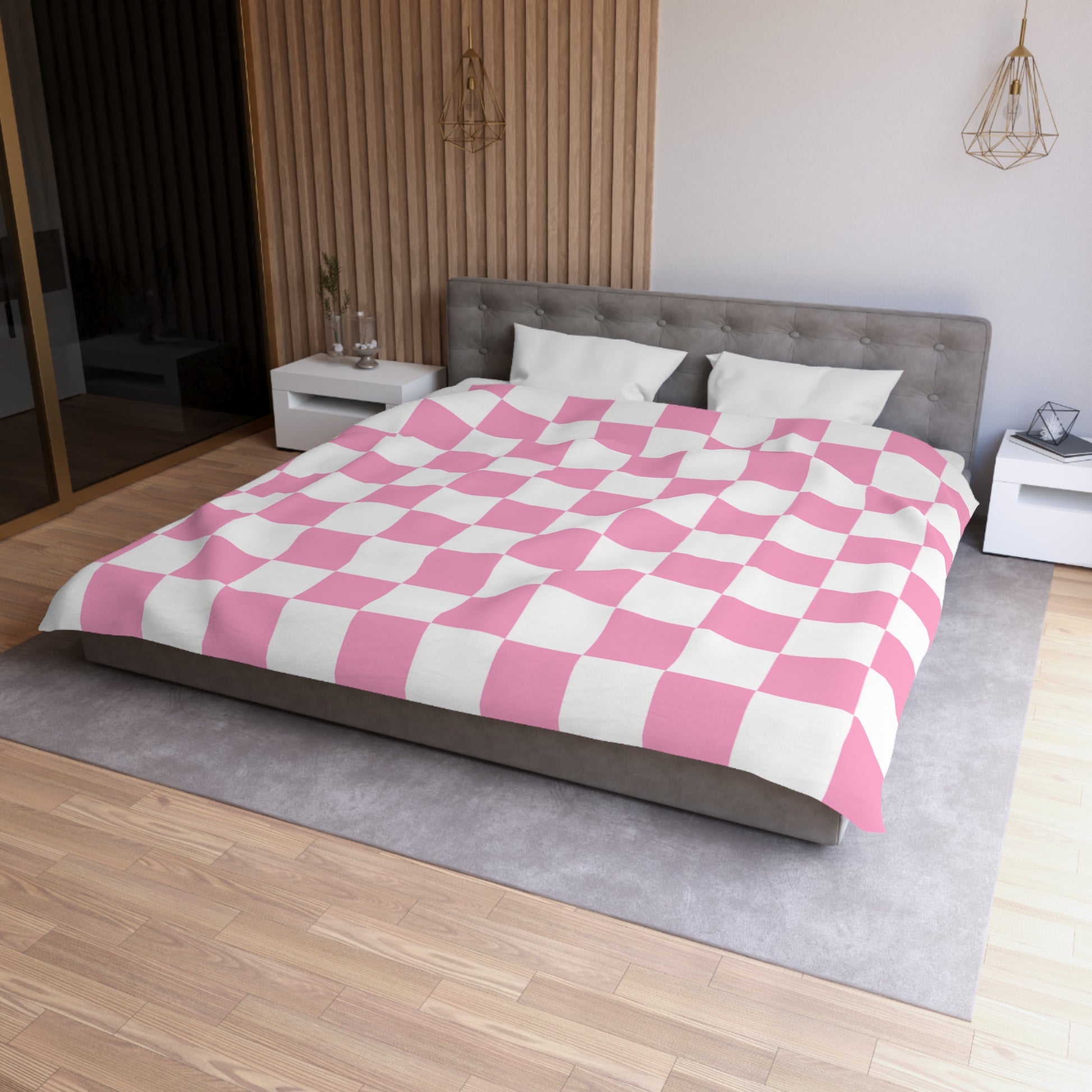 Checkerboard Hot Pink and White Microfiber Duvet Cover, Artsulli - Art is Long, Life is Short, Home Decor, , , , , , , 