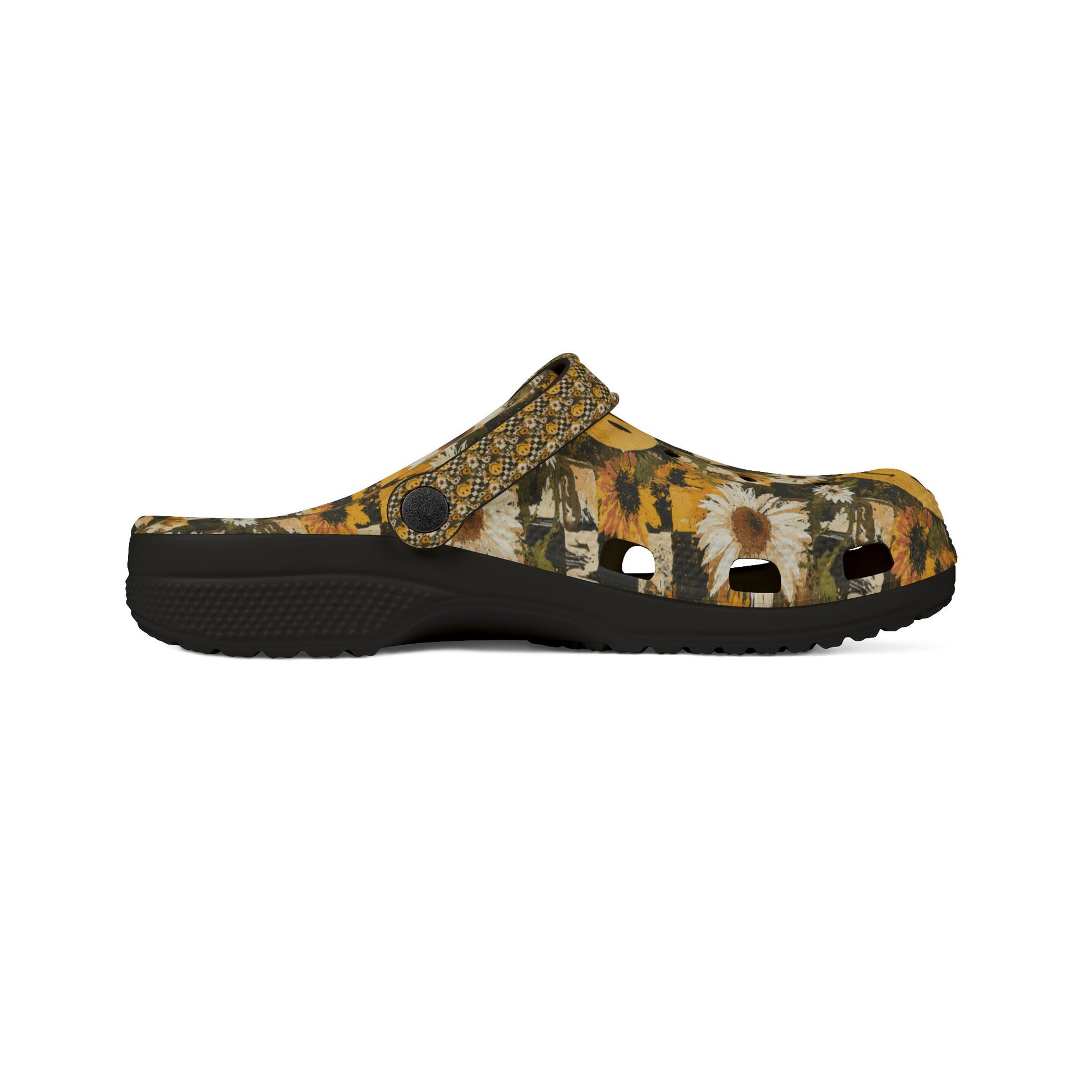 Smiley Face x Checkerboard x Sunflowers x Trippy x Vintage Black and Yellow EVA Foam Rubber Shoes (AOP), Artsulli - Art is Long, Life is Short, Shoes, , , , , , , 