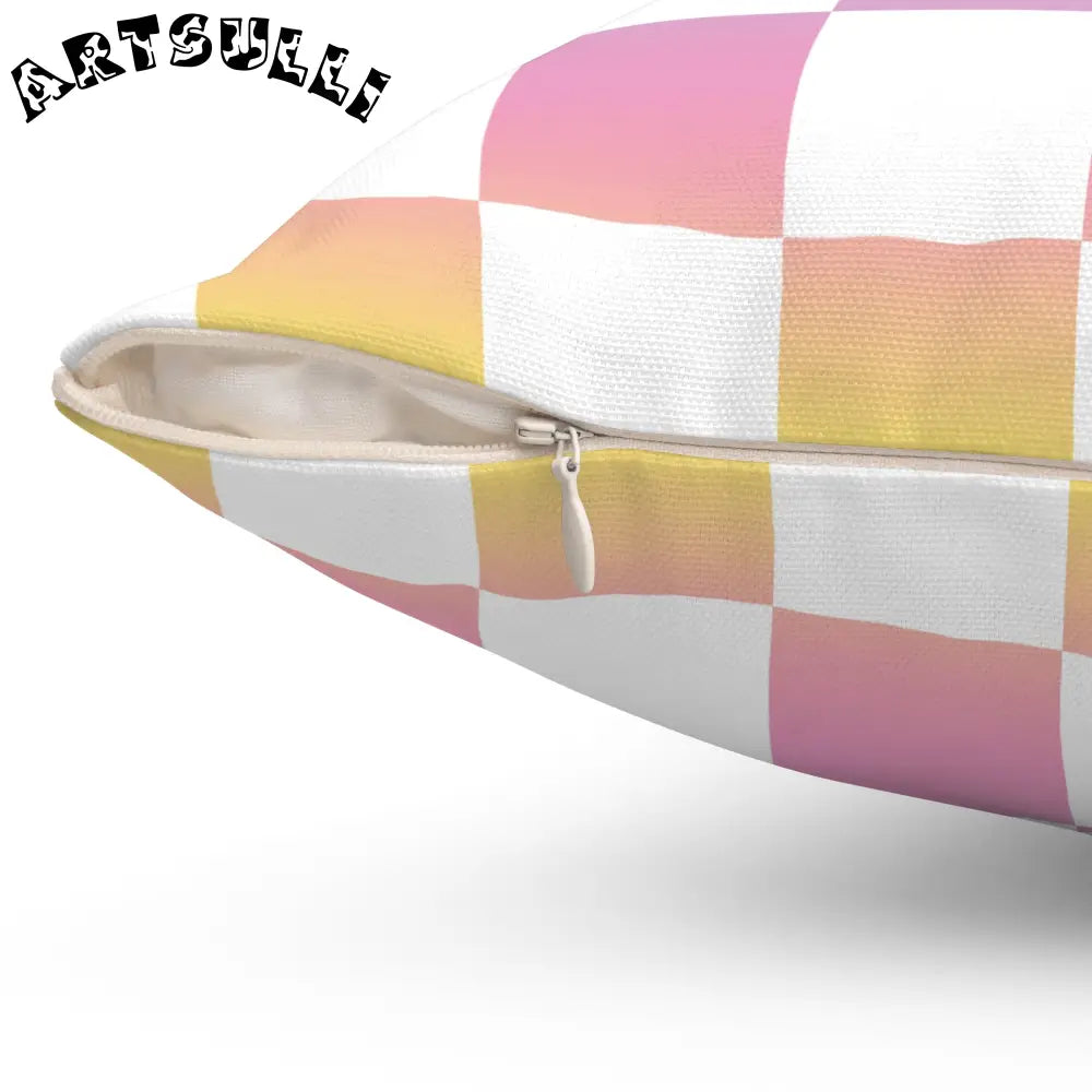 JAKKOUTTHEBXX Vaporwave Check Spun Polyester Square Pillow