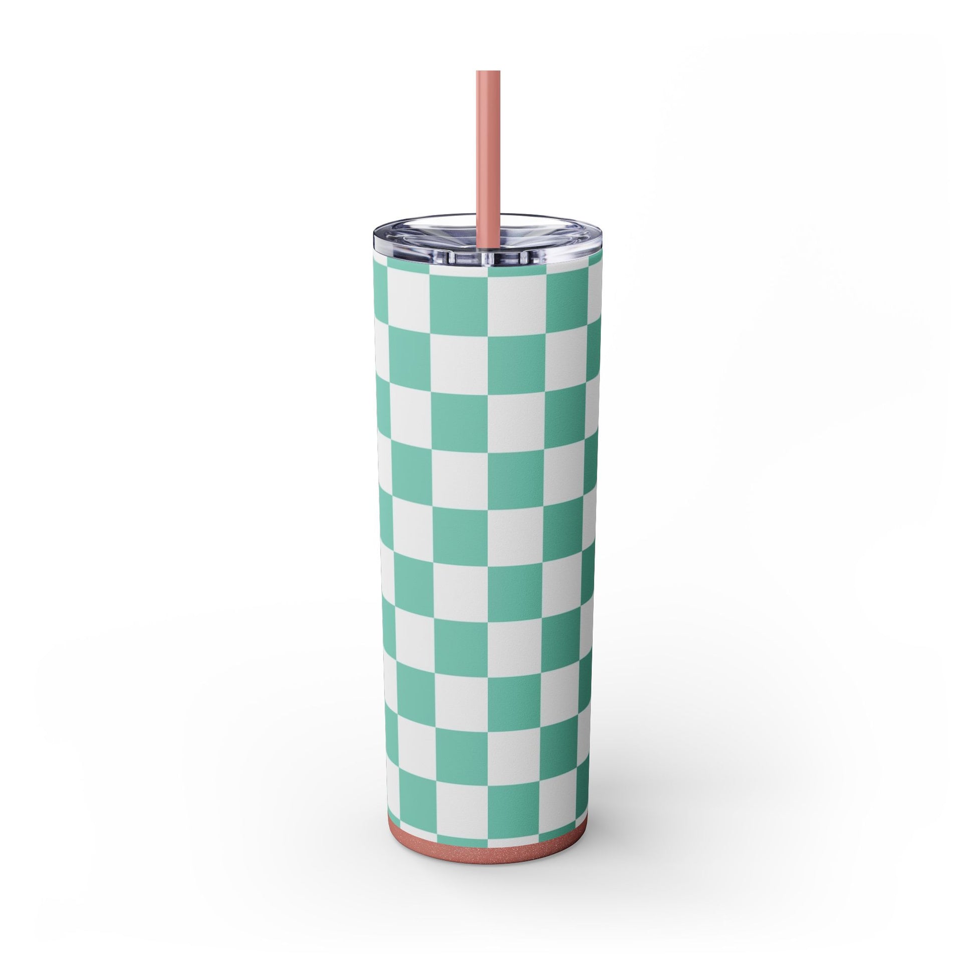 Checkerboard Light Green Skinny Tumbler with Straw, 20oz, Artsulli - Art is Long, Life is Short, Mug, , , , , , , 