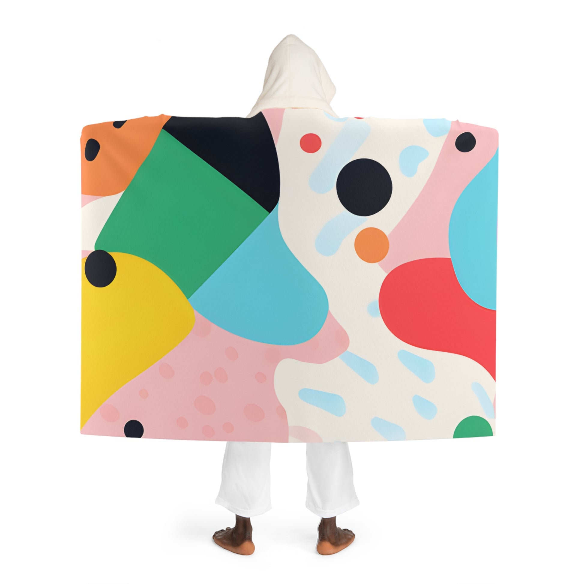 Colorful Abstract Shapes Surreal Hooded Sherpa Fleece Blanket, Artsulli - Art is Long, Life is Short, All Over Prints, , , , , , , 