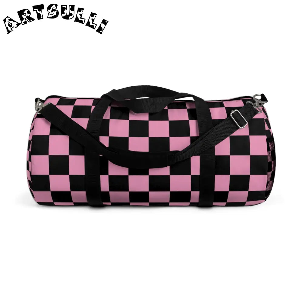 JAKKOUTTHEBXX Checkerboard Black and Pink Duffel Bag JAKKOUTTHEBXX