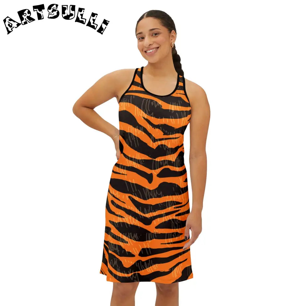 JAKKOUTTHEBXX Tiger Scratches Orange & Black Women’s Racerback Dress