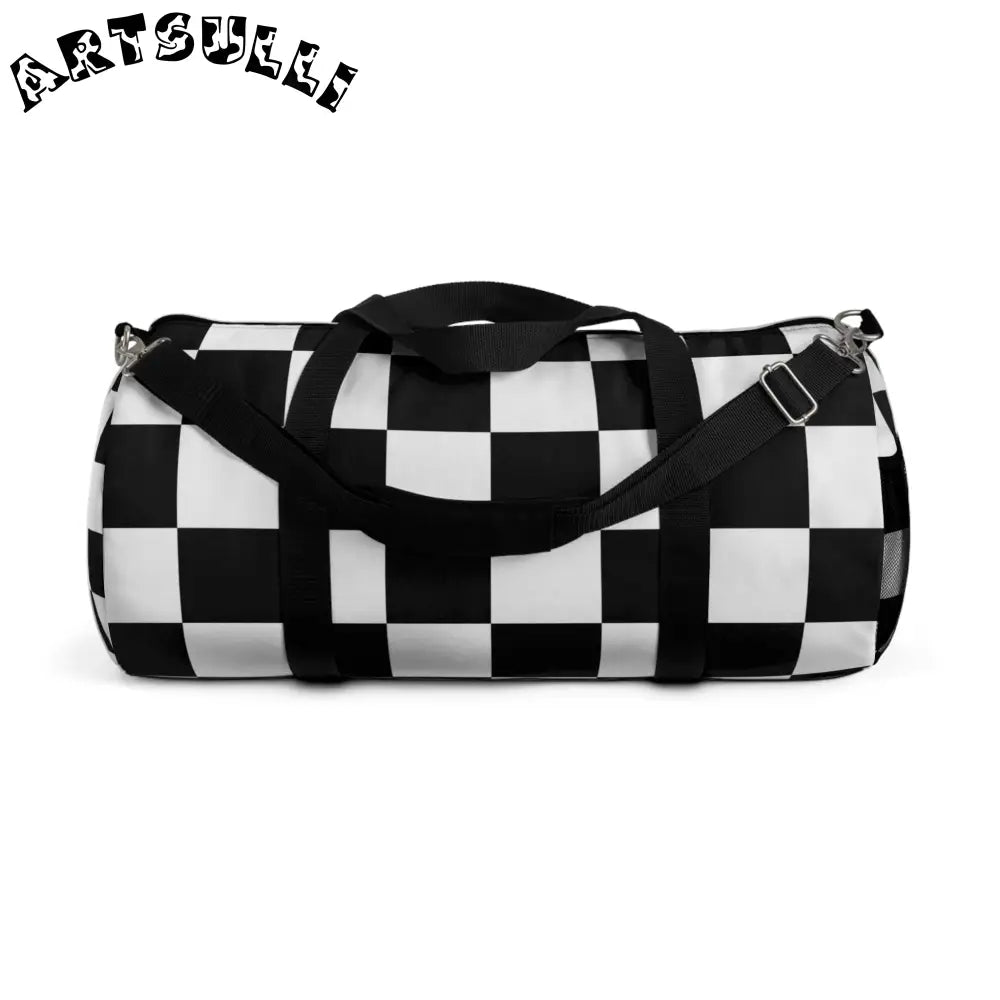 JAKKOUTTHEBXX Checkerboard Black and White Duffel Bag JAKKOUTTHEBXX