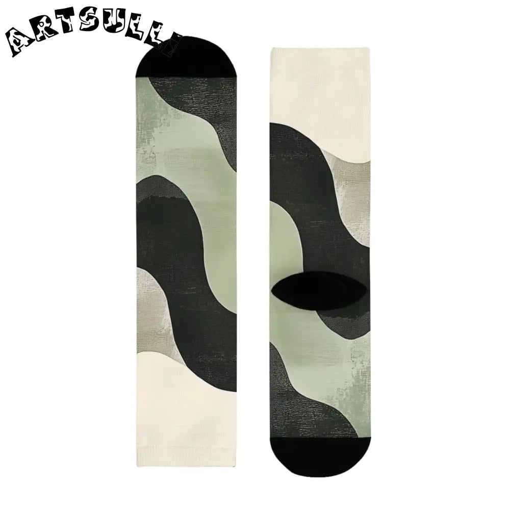 JAKKOUTTHEBXX Abstract Black and Sage Green Sublimation Crew Socks