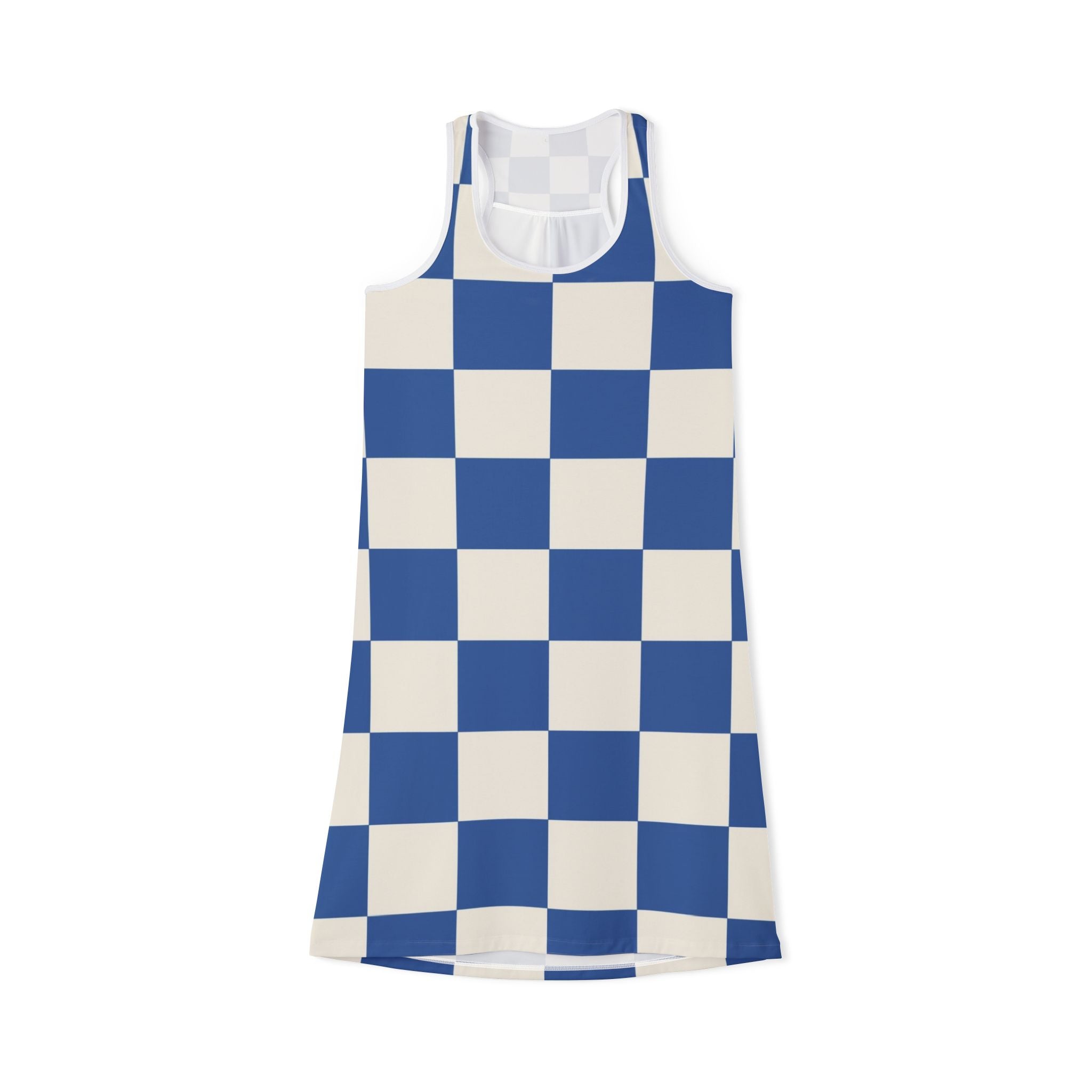 Checkerboard Blue Women's Racerback Dress (AOP), Artsulli - Art is Long, Life is Short, Tank Top, Size, XS, Color, White, , , 15673225938479562967