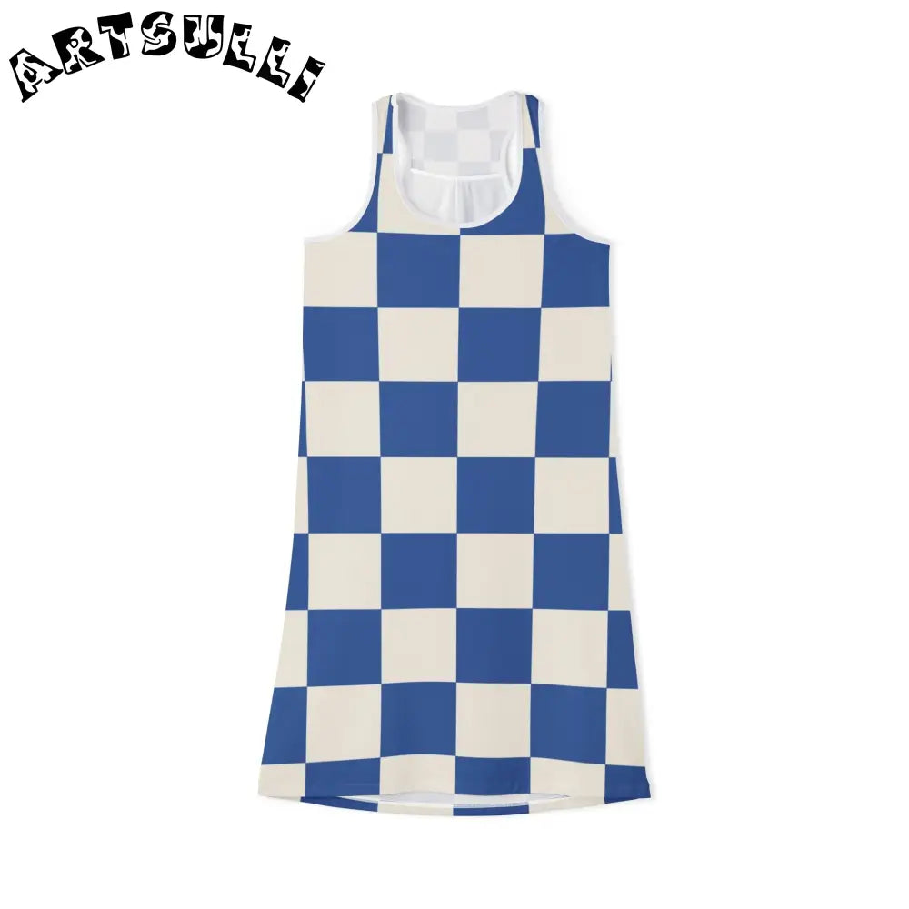 JAKKOUTTHEBXX Checkerboard Blue Women’s Racerback Dress (AOP)
