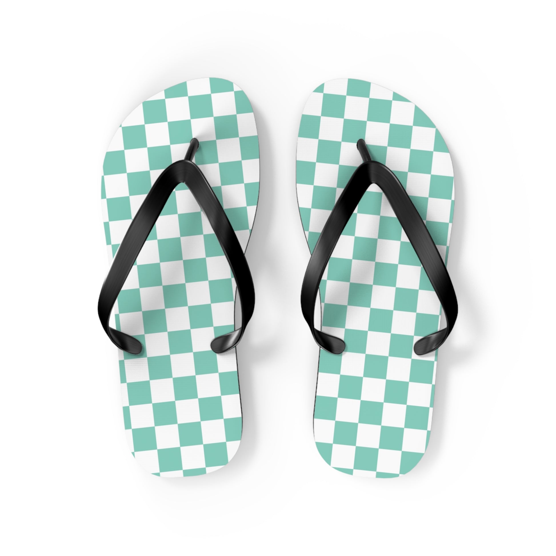 Checkerboard Light Green Flip Flops, Artsulli - Art is Long, Life is Short, Shoes, Size, M, Color, Black sole, , , 89696841622690097996