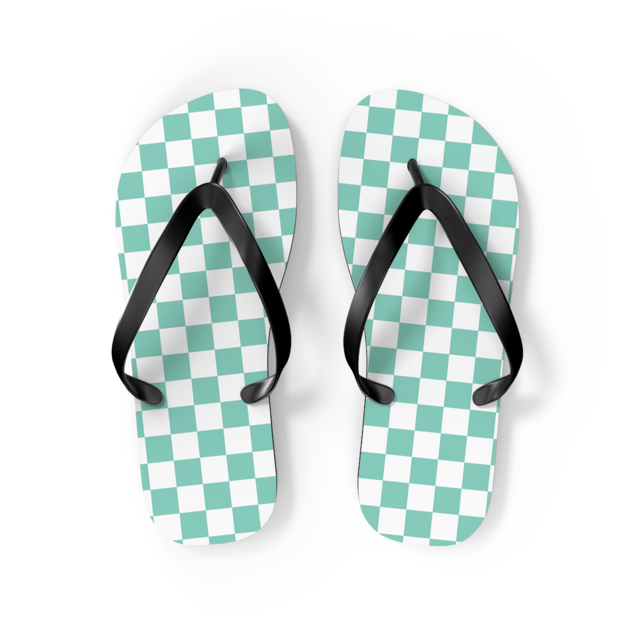 Checkerboard Light Green Flip Flops, Artsulli - Art is Long, Life is Short, Shoes, Size, M, Color, Black sole, , , 89696841622690097996