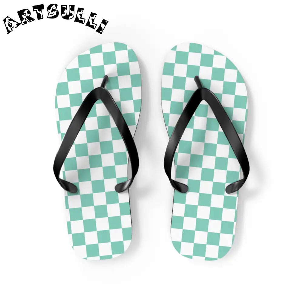 JAKKOUTTHEBXX Checkerboard Light Green Flip Flops JAKKOUTTHEBXX