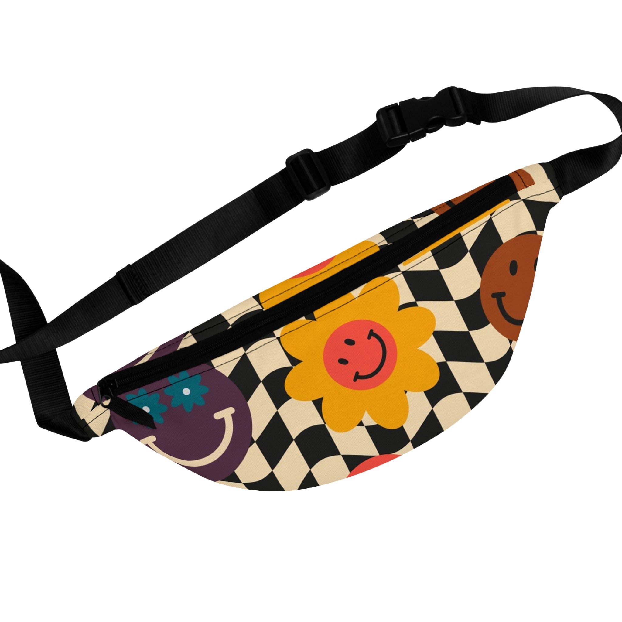 Trippy x Wavy Checkerboard x Smiley Face x Rainbow x Flowers Multi-Color Fanny Pack, Artsulli - Art is Long, Life is Short, Bags, Size, One size, , , , , 82035220963095453076