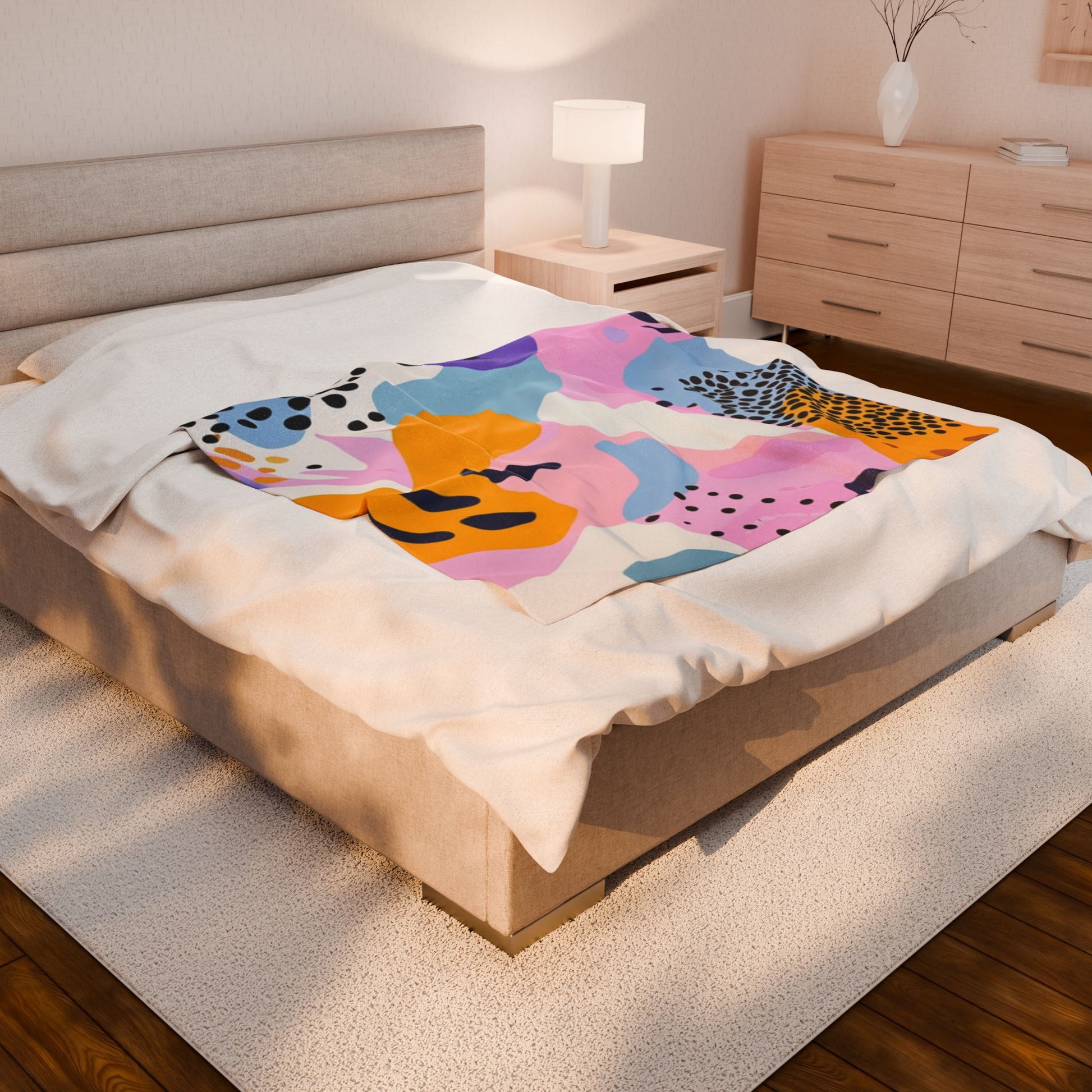 Colorful Abstract Dots and Shapes Velveteen Plush Blanket, Artsulli - Art is Long, Life is Short, All Over Prints, , , , , , , 