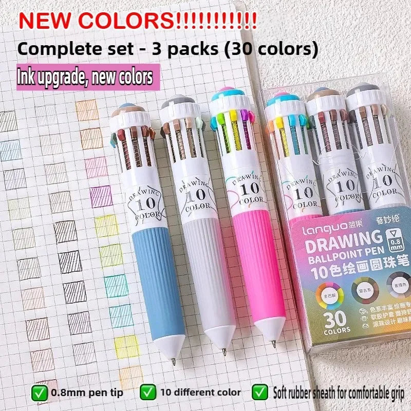 Buy The Best By Artsulli - Art is Long Life Short - Languo 120/10 Color Ballpoint Pen Cartoon 0.8mm Soft Grip Press Multicolor Writing