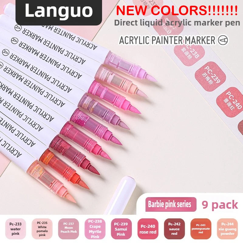 Languo 207/9 Direct Liquid Acrylic Markers Brush Color Marker Pen for Rock Painting Ceramic DIY School Art Supplies Stationery
