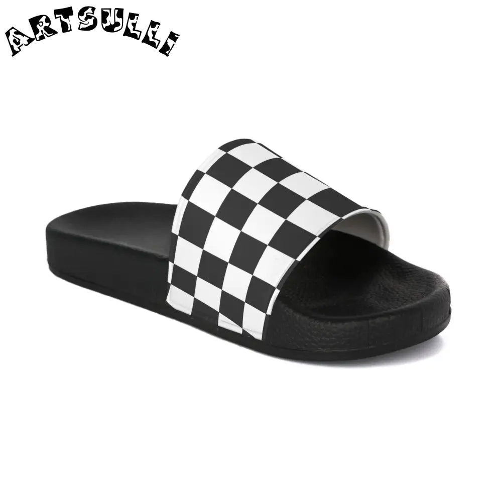 JAKKOUTTHEBXX Checkerboard White and Black Women’s Slide Sandals
