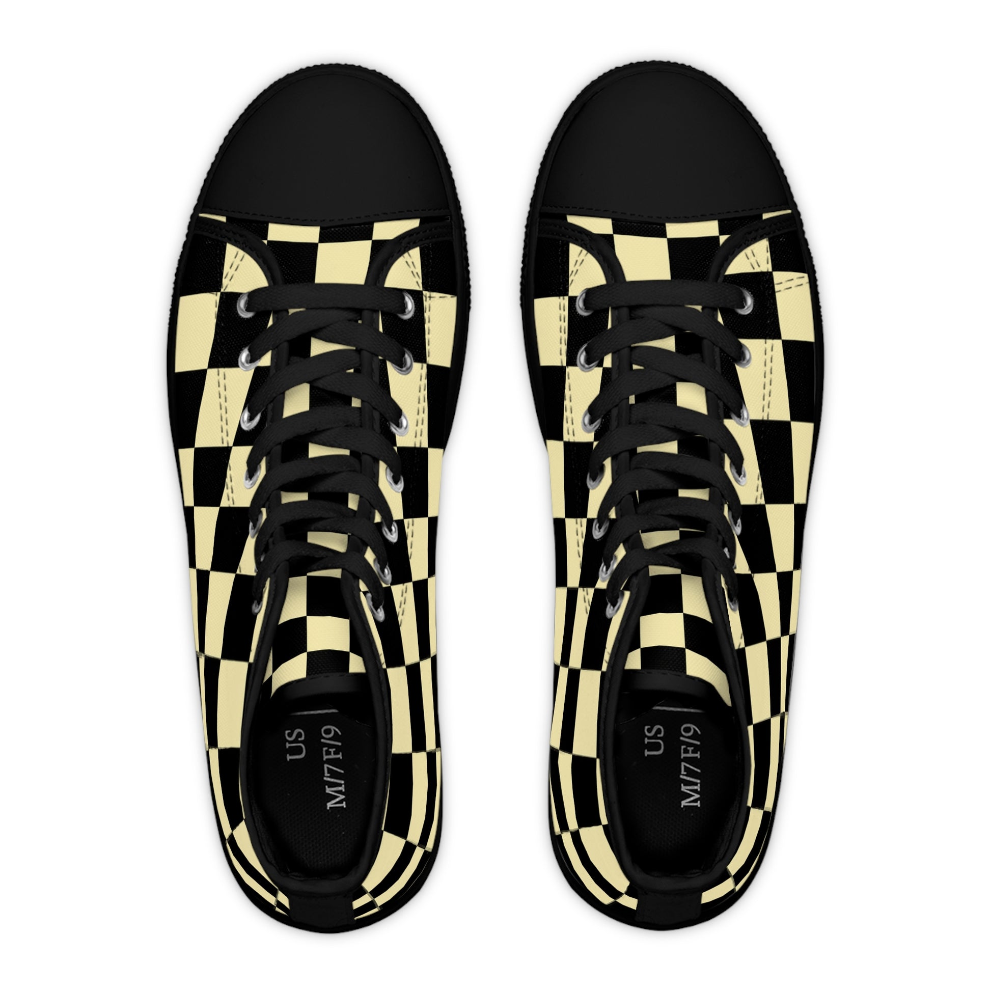 Checkerboard Black and Yellow Women's High Top Sneakers, Artsulli - Art is Long, Life is Short, Shoes, , , , , , , 