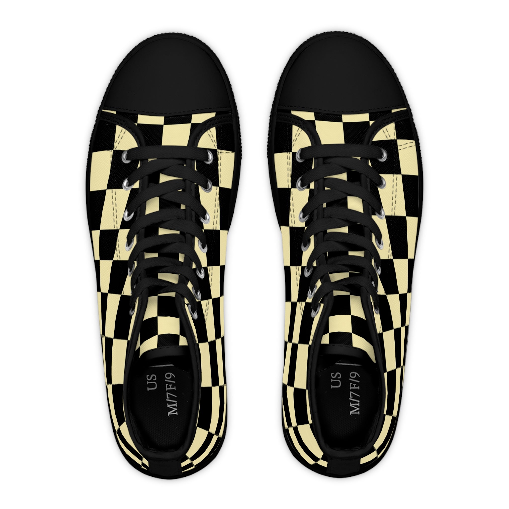 Checkerboard Black and Yellow Women's High Top Sneakers, Artsulli - Art is Long, Life is Short, Shoes, , , , , , , 