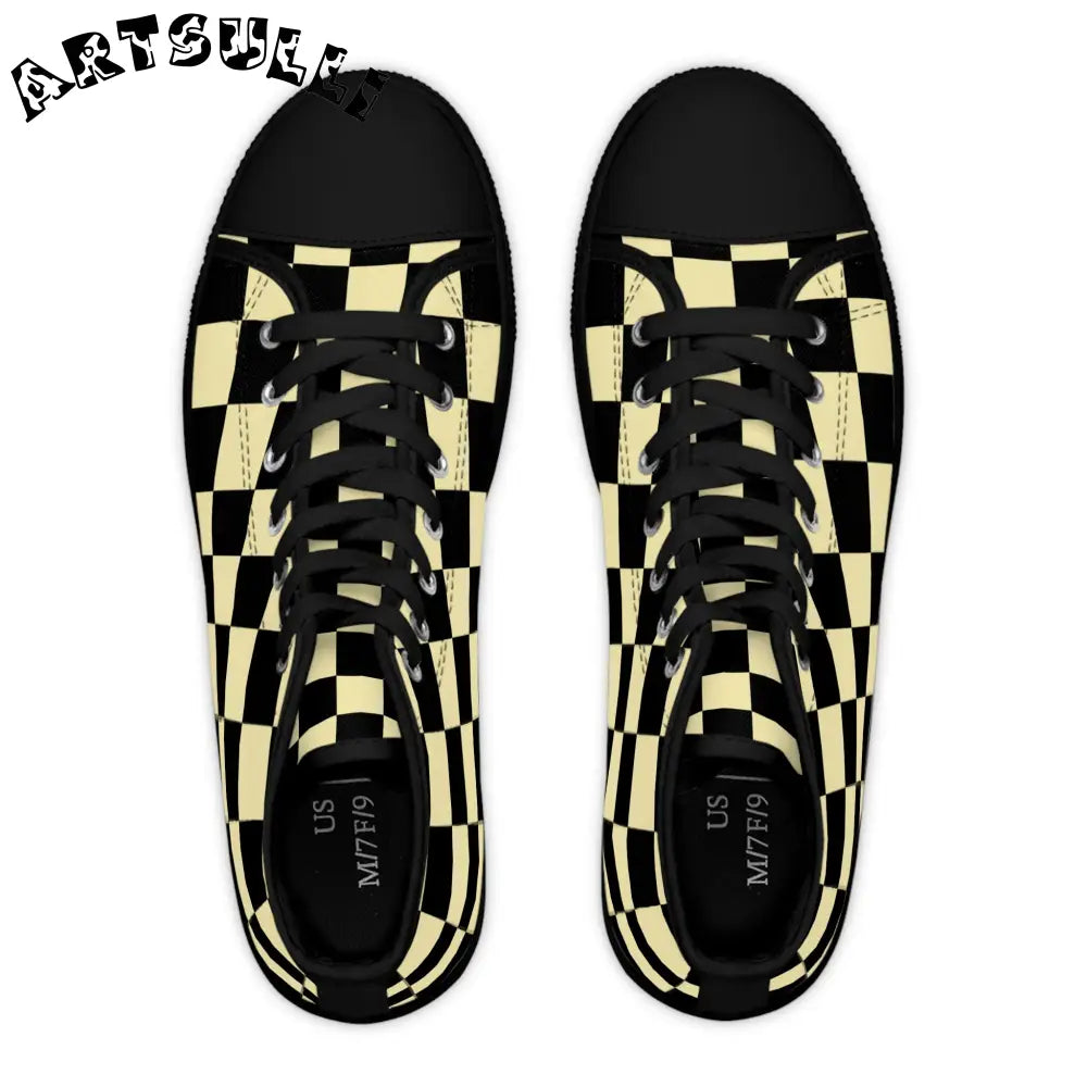 JAKKOUTTHEBXX Checkerboard Black and Yellow Women’s High Top