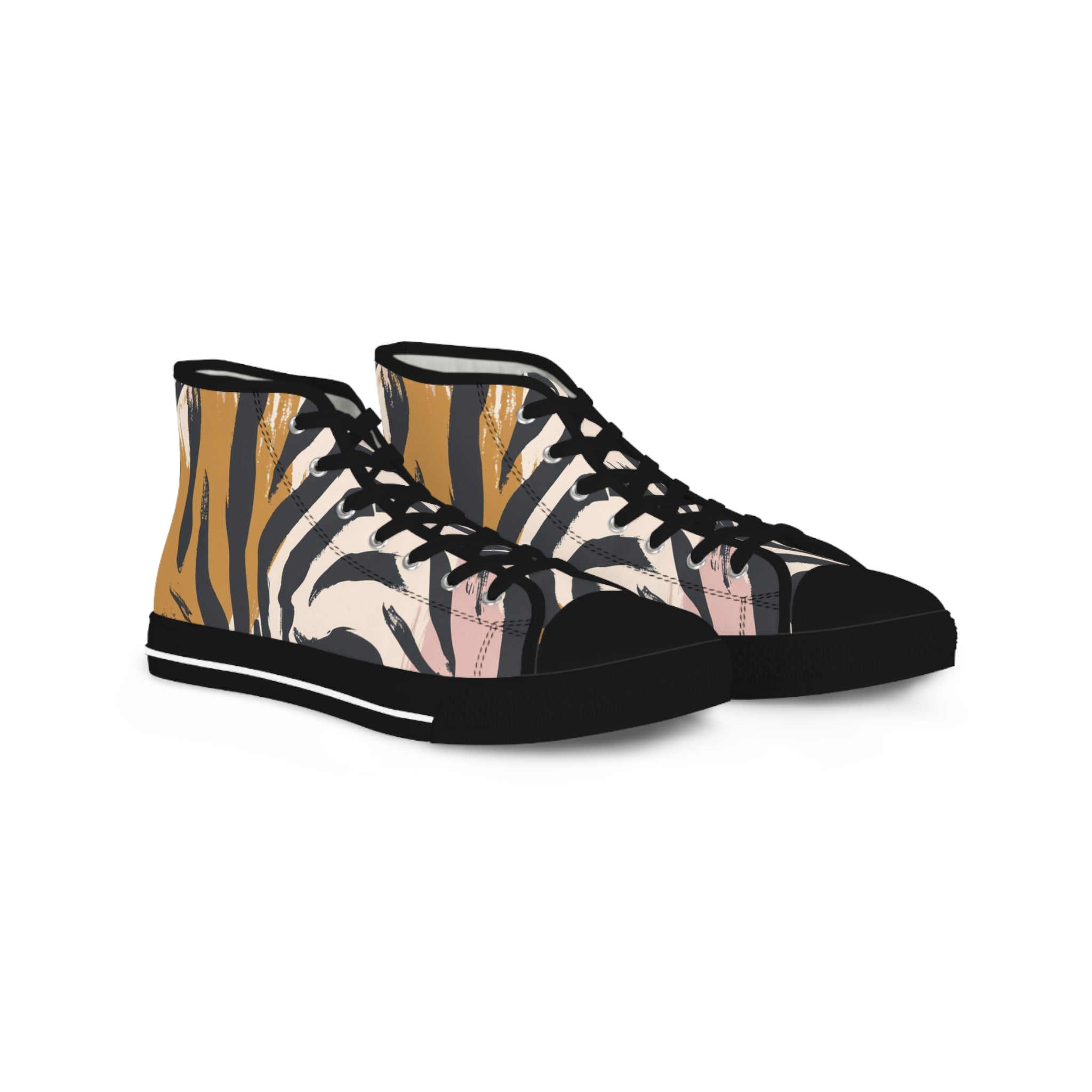 Zebra Brush Strokes Men's High Top Sneakers, Artsulli - Art is Long, Life is Short, Shoes, Size, US 5, Color, Black sole, , , 17558242146282