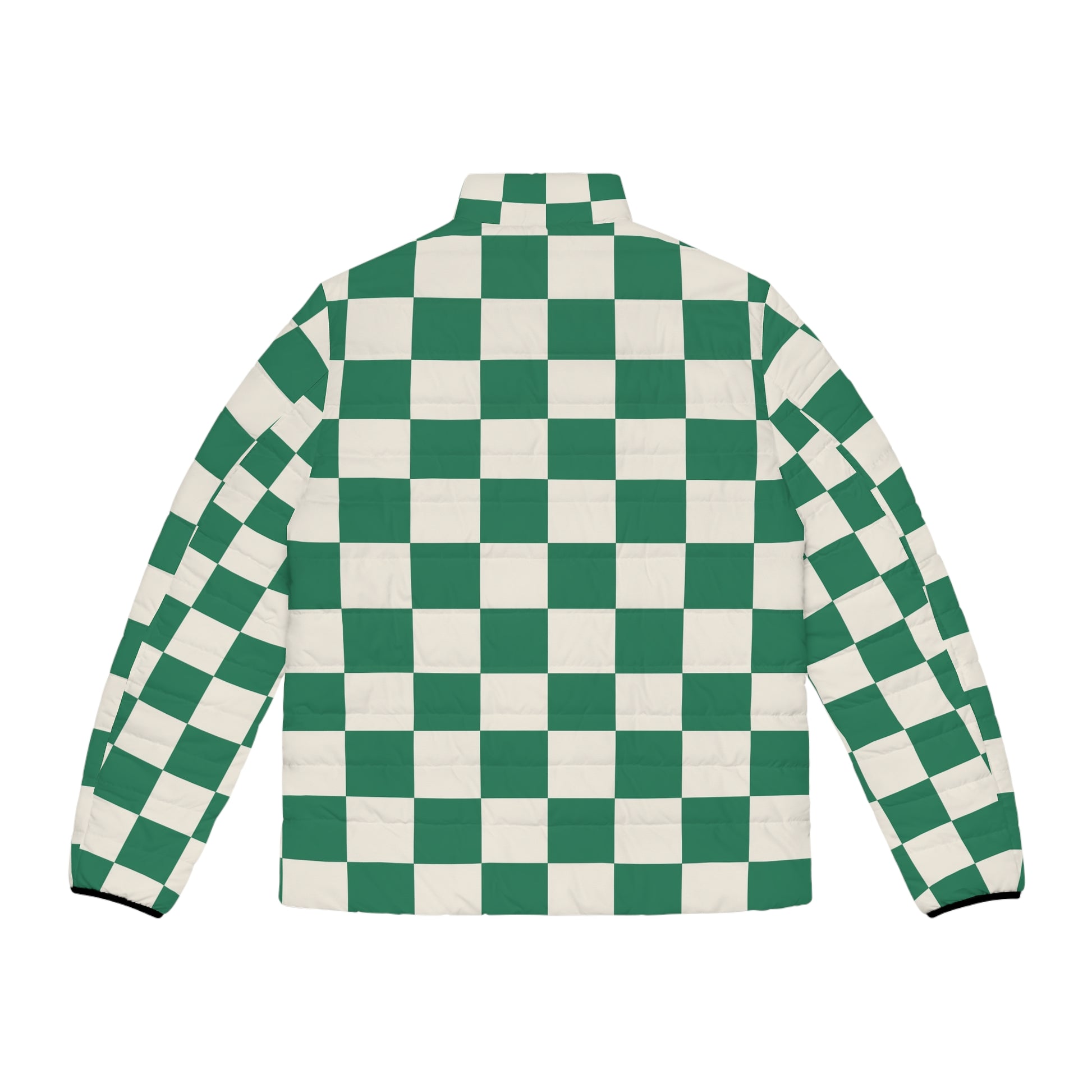 Checkerboard Dark Green Men's Puffer Jacket (AOP), Artsulli - Art is Long, Life is Short, All Over Prints, , , , , , , 